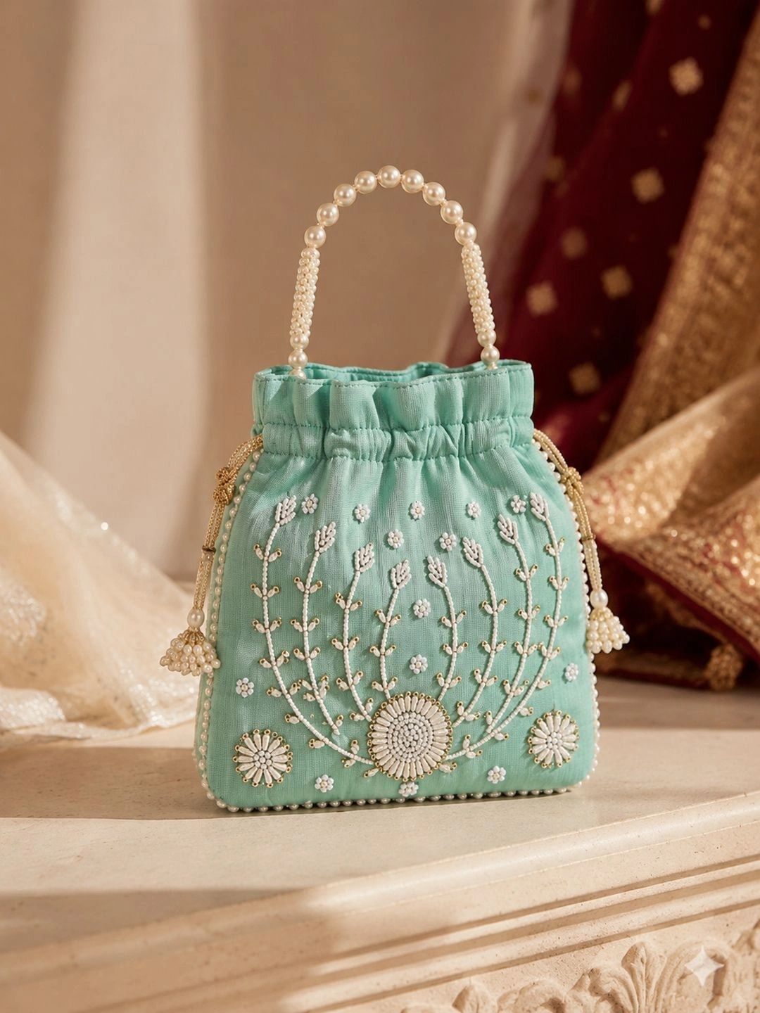 DMS RETAIL Embroidered Embellished Potli Clutch-picture-40