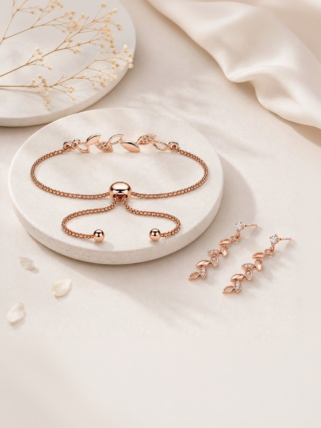 Nilu's Collection Rose Gold-Plated American Diamond Bracelet and Earrings-picture-48