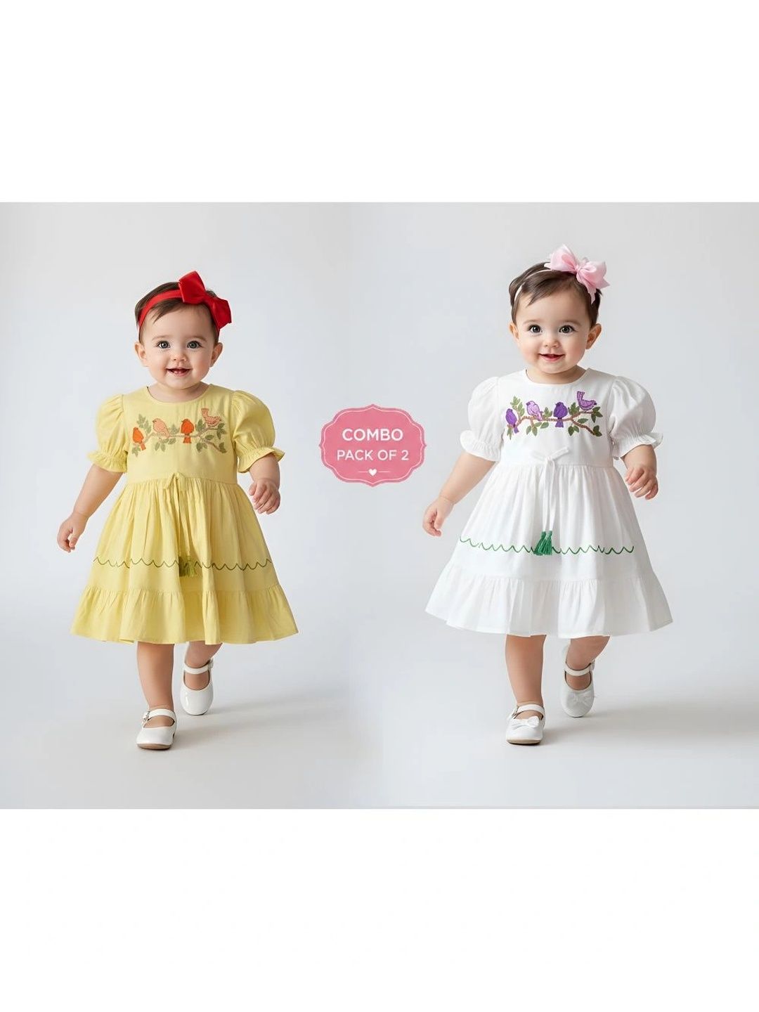 Bella Moda Embroidered Puff Sleeve Ruffled A-Line Dress-picture-29