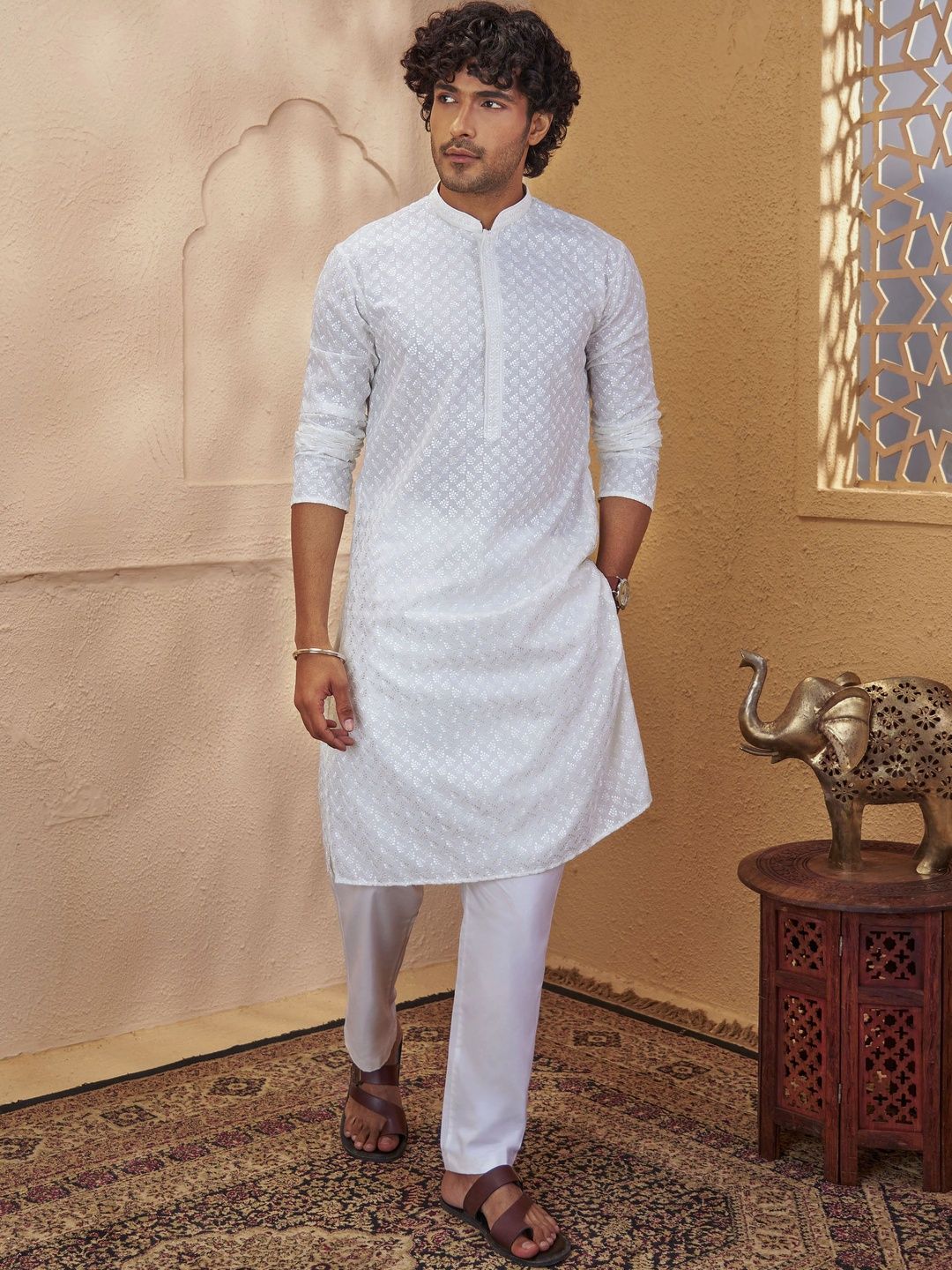 VASTRAMAY Men Ethnic Motifs Embroidered Regular Thread Work Kurta with Pyjamas-picture-34