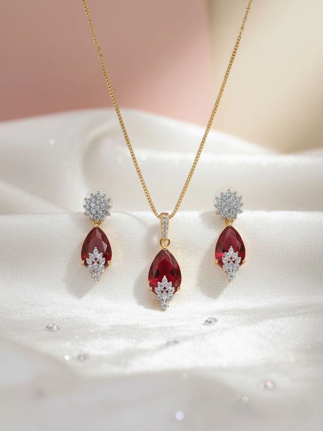shivay Rose Gold-Plated Stone-Studded Pendant and Earrings-picture-5