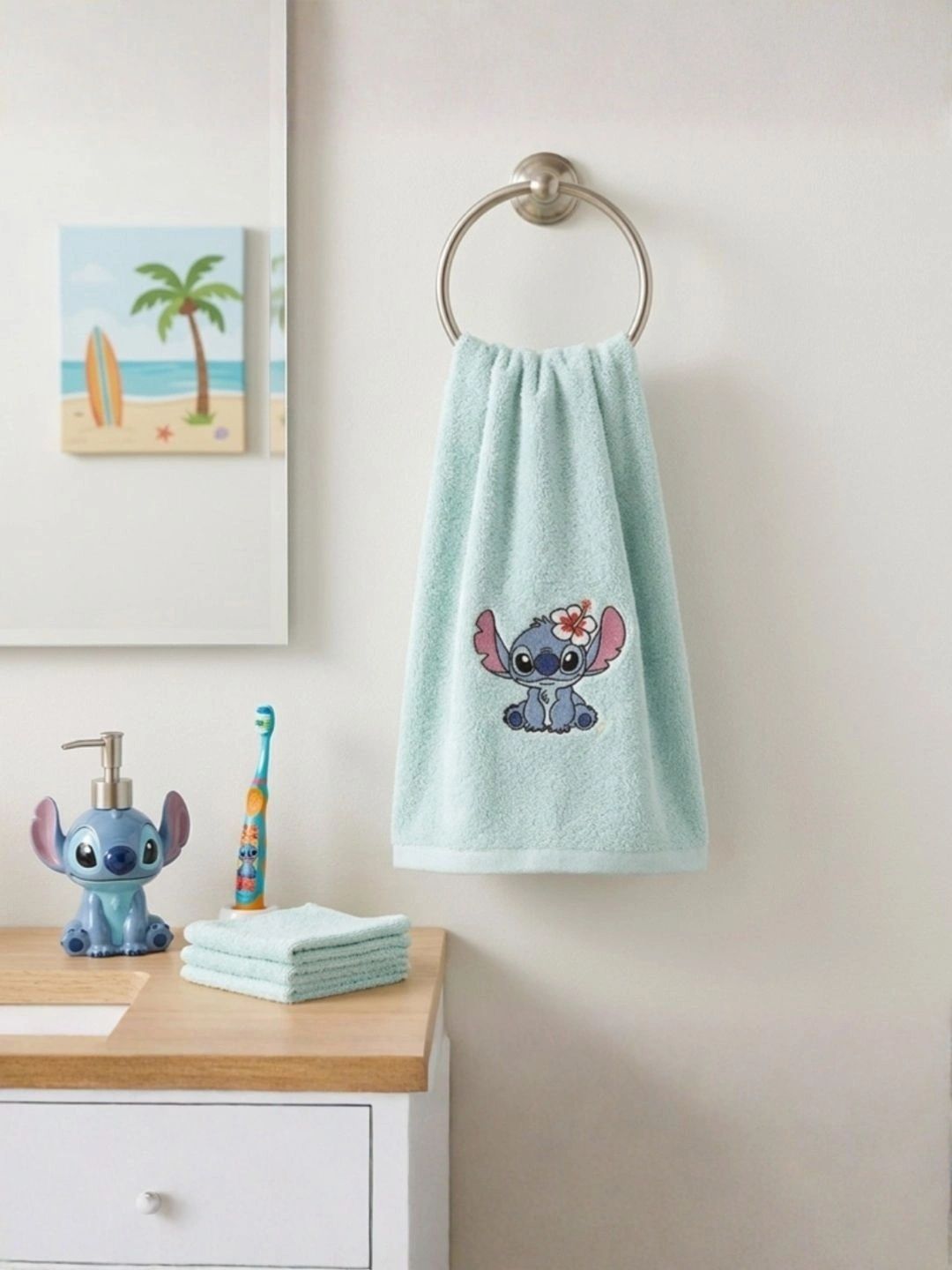 Datch Kids Mint Green Embroidered Cotton 200-GSM Hand Towels-image-12