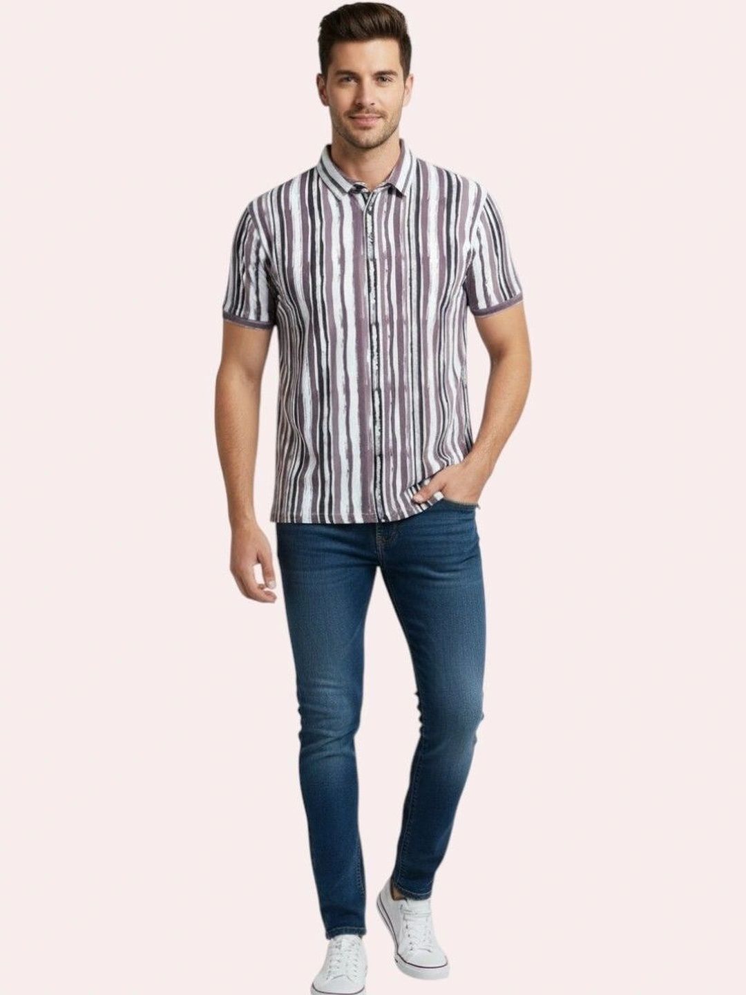 GLORI STAR Men Striped Polo Collar T-shirt-picture-3