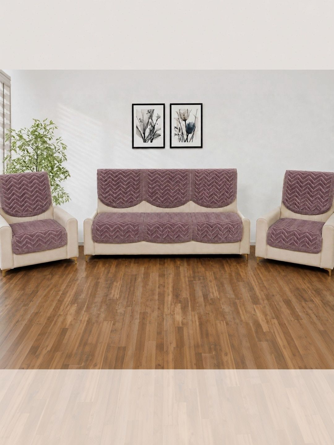 salajya anchla Peach-Coloured & Peach-Coloured Sofa Cover Without Arms-picture-37