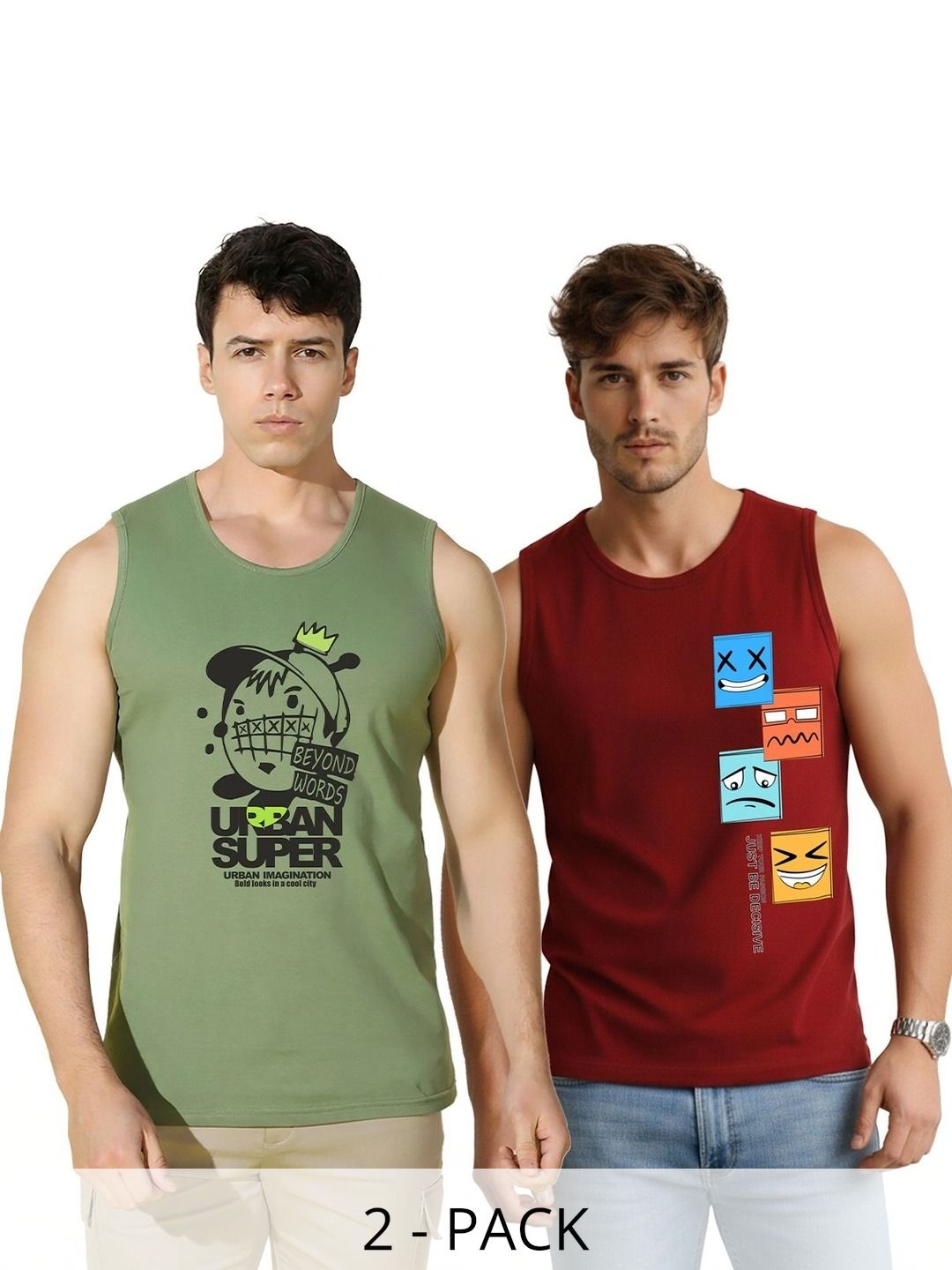 SLOWLORIS Men Pack Of 2 Printed Sleeveless Innerwear T-Shirt-image-27