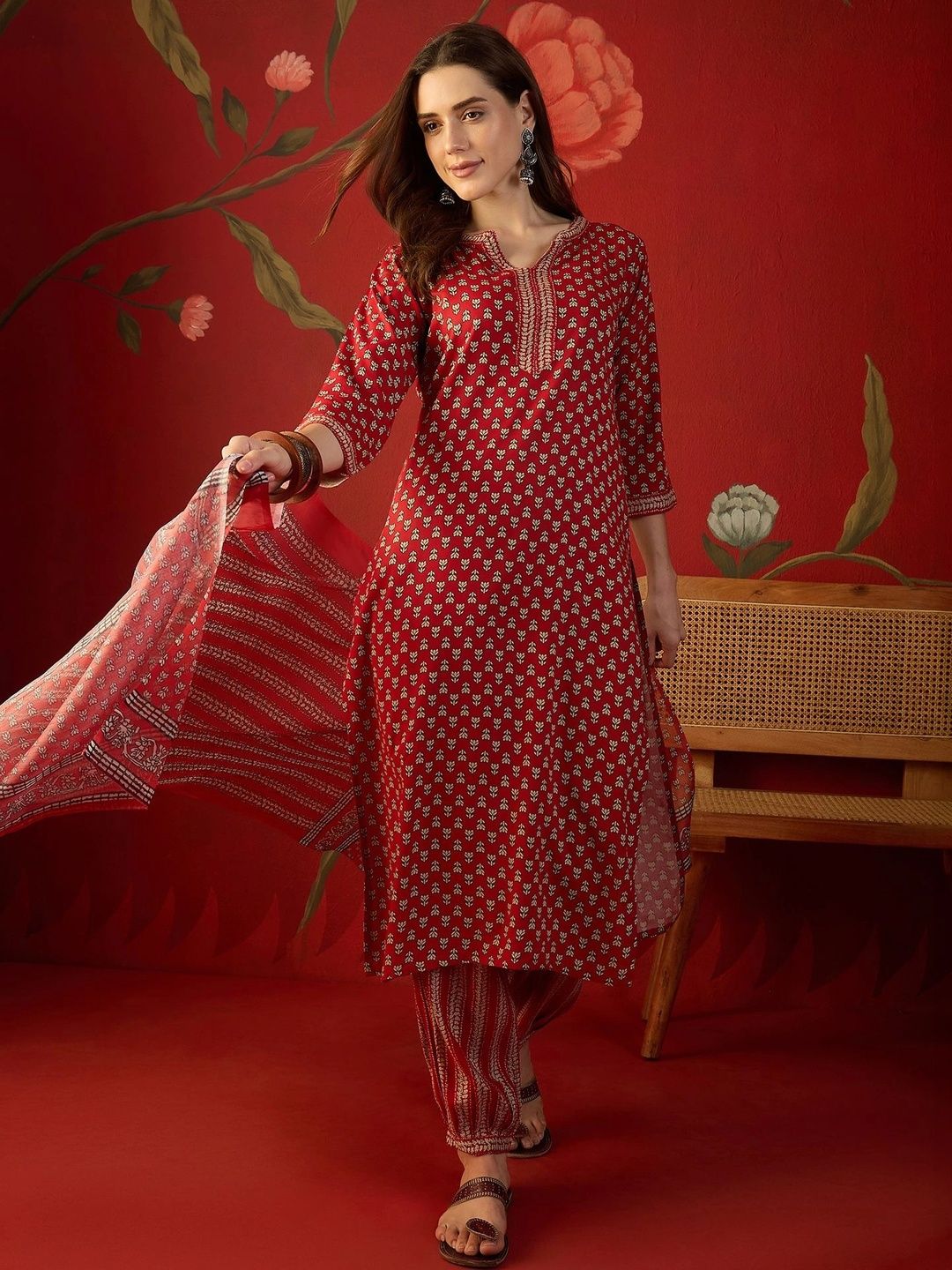 SZN Women Ethnic Motifs Printed Regular Thread Work Kurta with Trousers & With Dupatta-picture-33