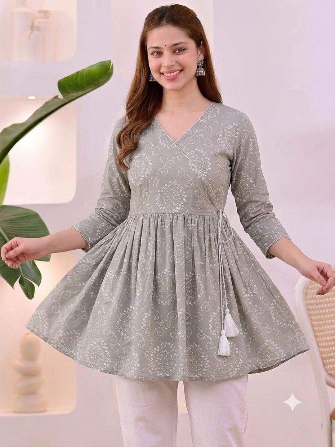 Vastrakaya Bandhani Printed V-Neck Pure Cotton Blend Angrakha Kurti-picture-20