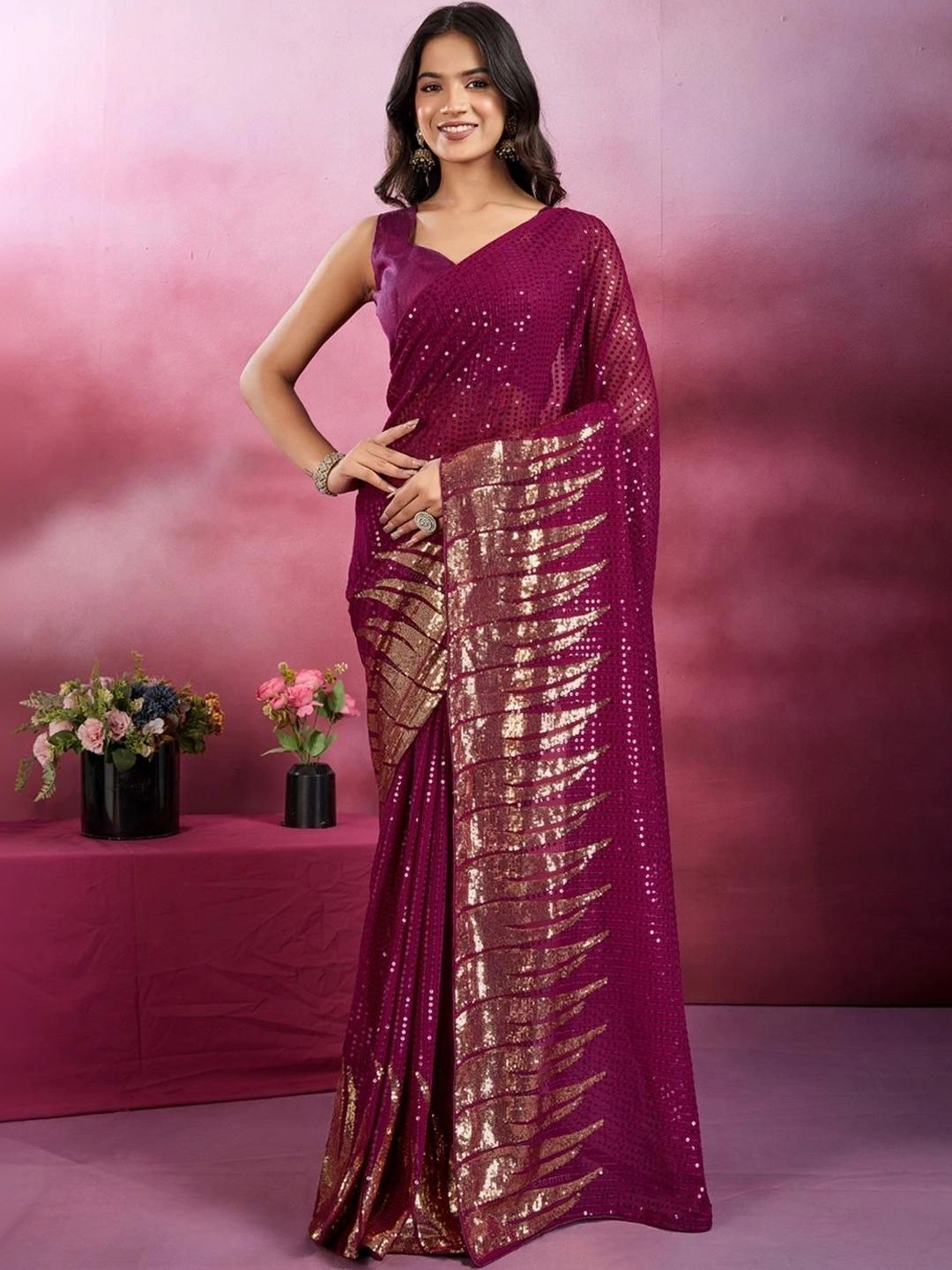 all about you Embellished Sequinned Poly Georgette Designer Saree-picture-32