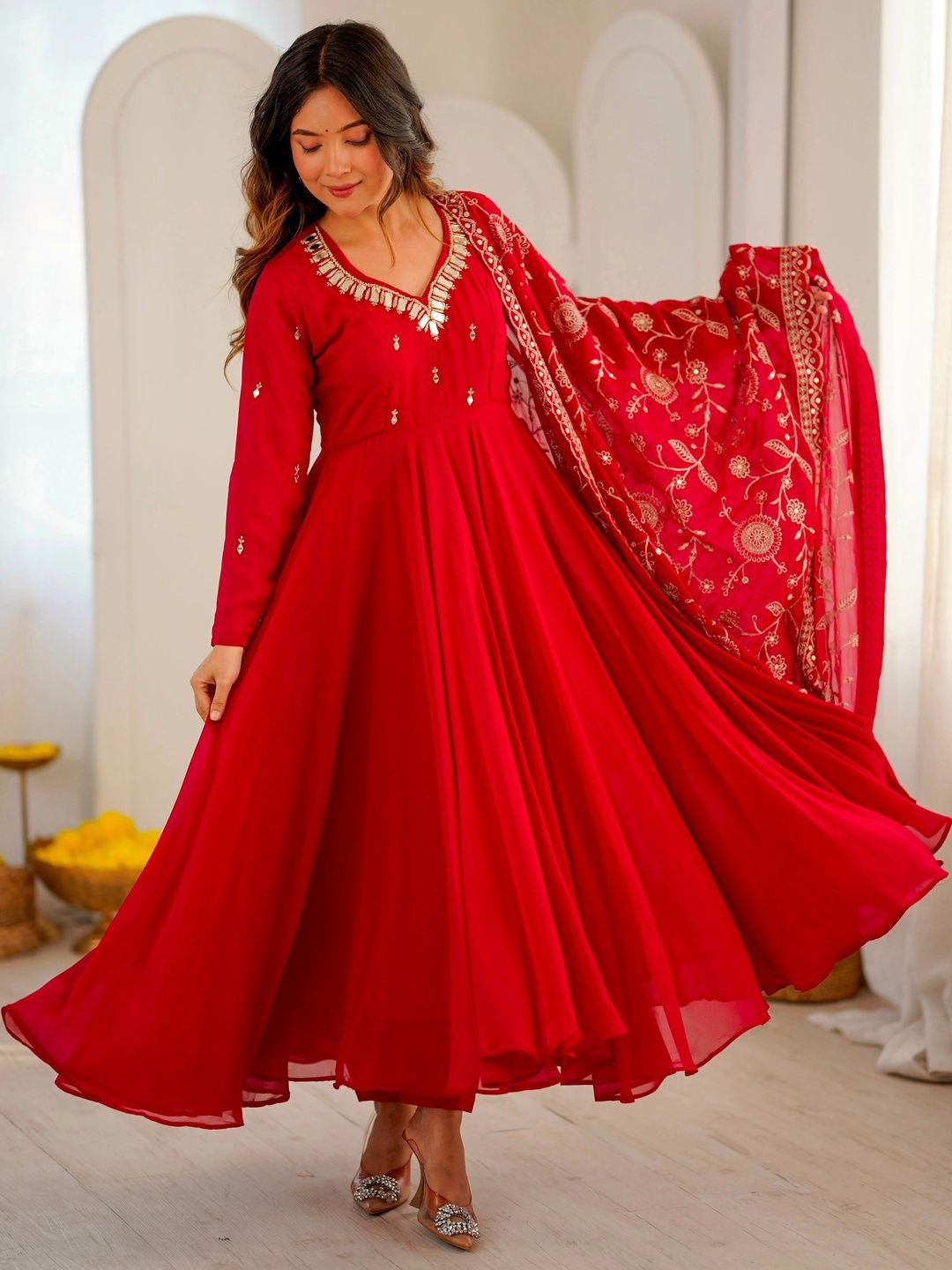 LOKITA WORLD Women Ethnic Motifs Embroidered Empire Kurta with Churidar & With Dupatta-picture-20