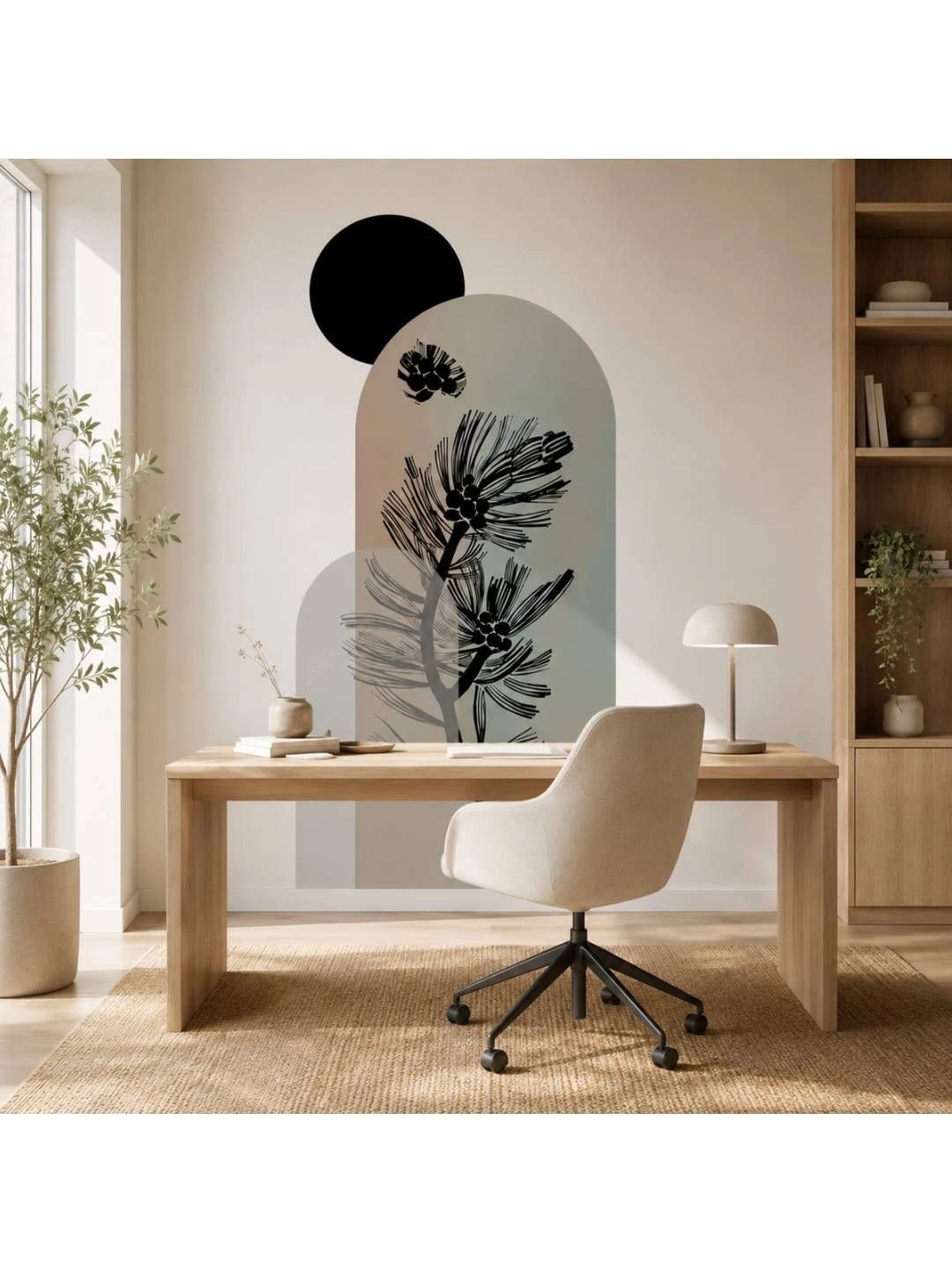 Jaamso Royals Grey & Black Modern Abstract Botanical Arch Printed Wall Sticker-picture-10