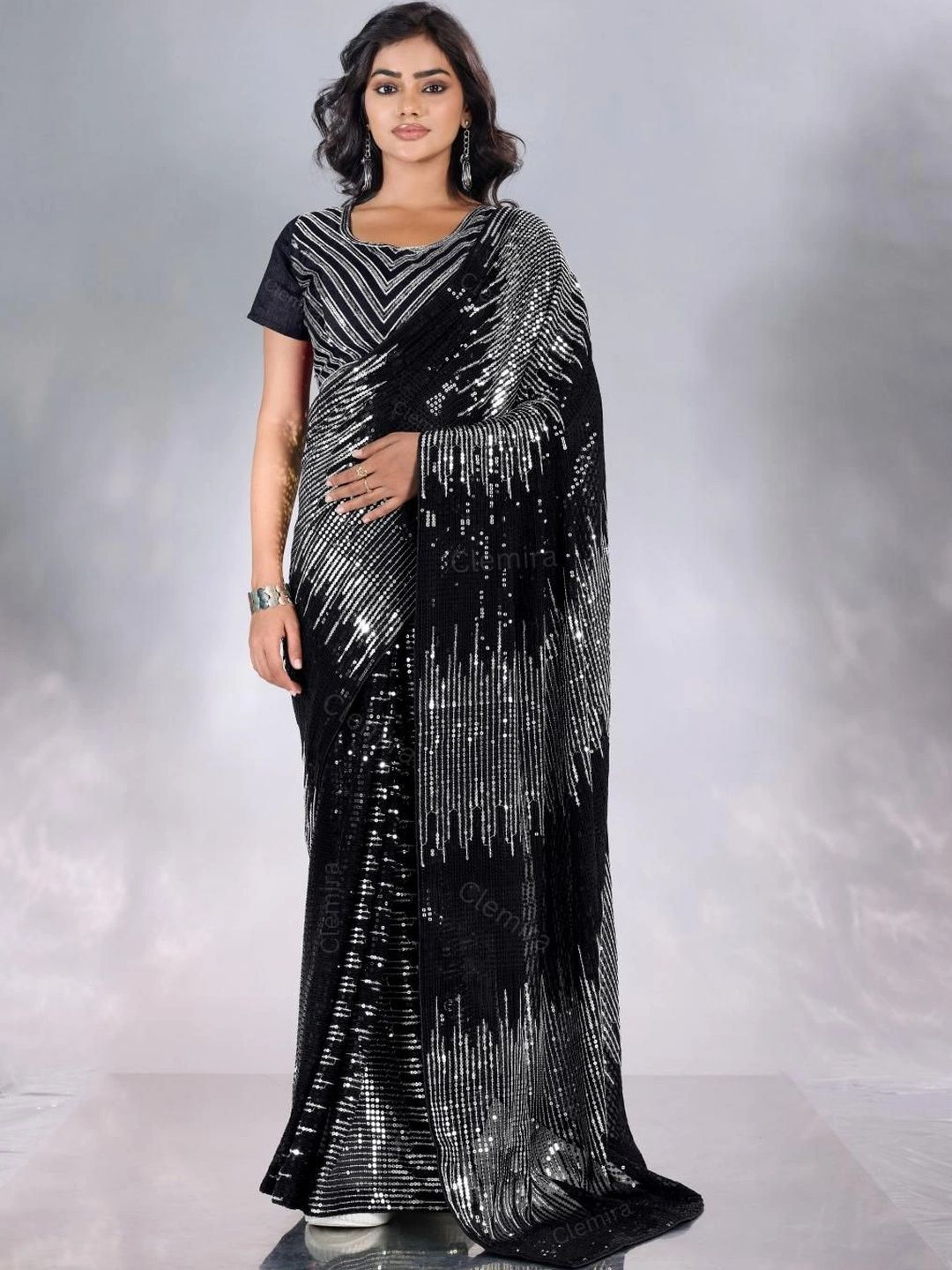 all about you Striped Sequinned Poly Georgette Designer Saree-picture-44