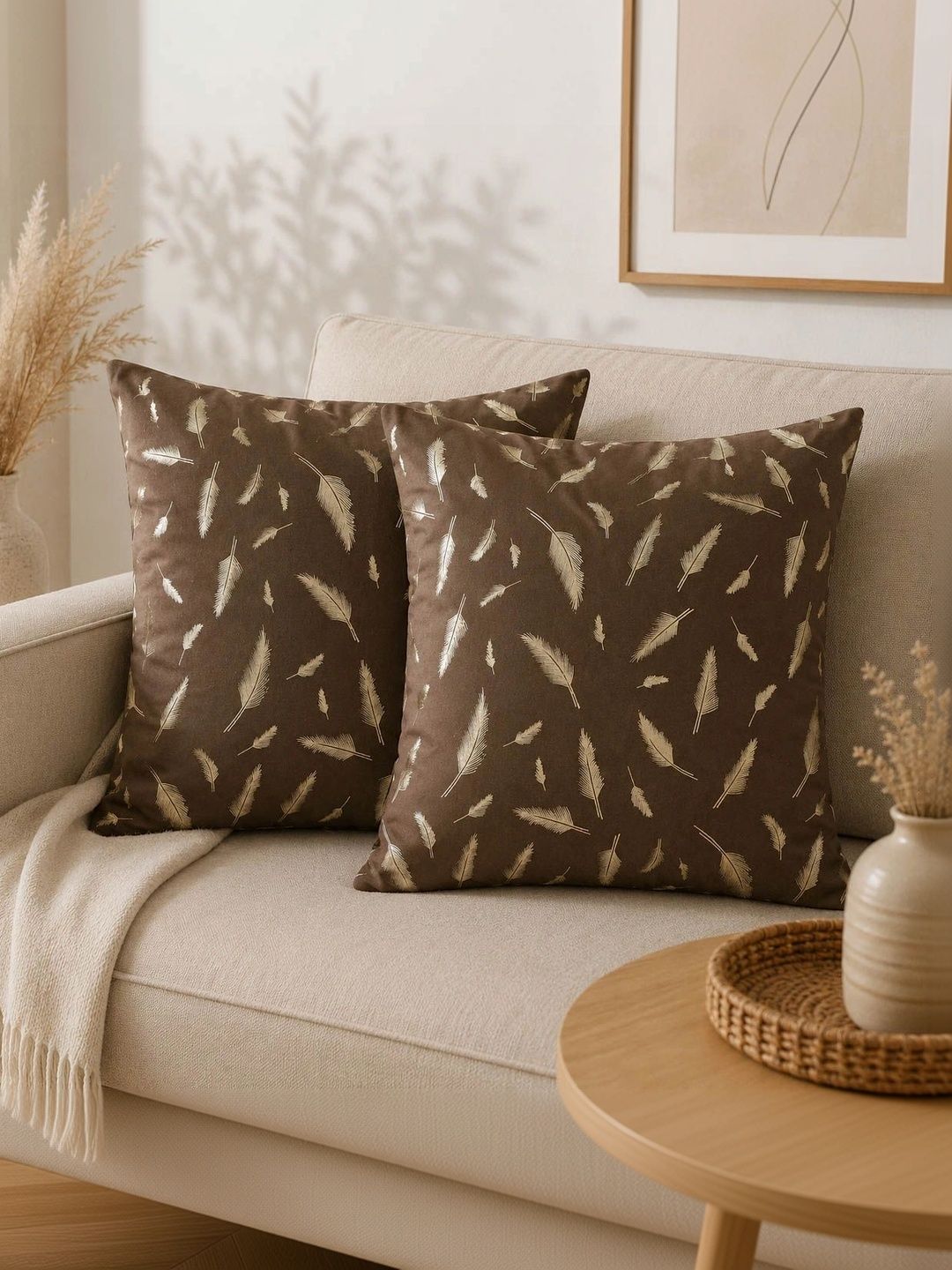 THE S LIVING Brown Set of 2 Velvet Square Cushion Covers-picture-58
