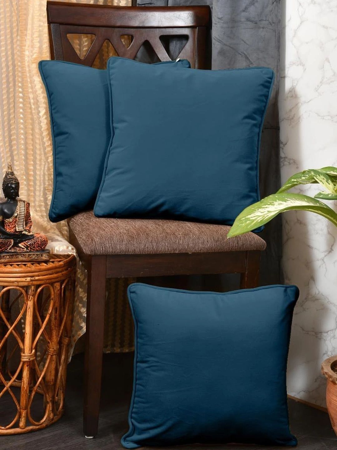 Aura Blue Set of 3 Velvet Square Cushion Covers-picture-14