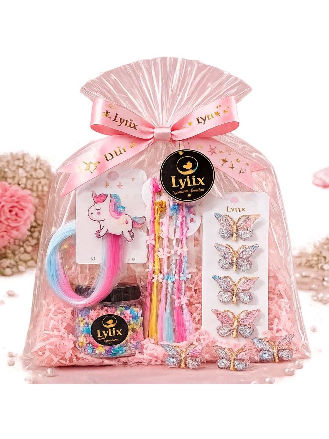 LYTIX Set Of 6 Hair Extension, Butterfly Clips Tic Tac & Mini Hair Clips With Rubber Bands-picture-34