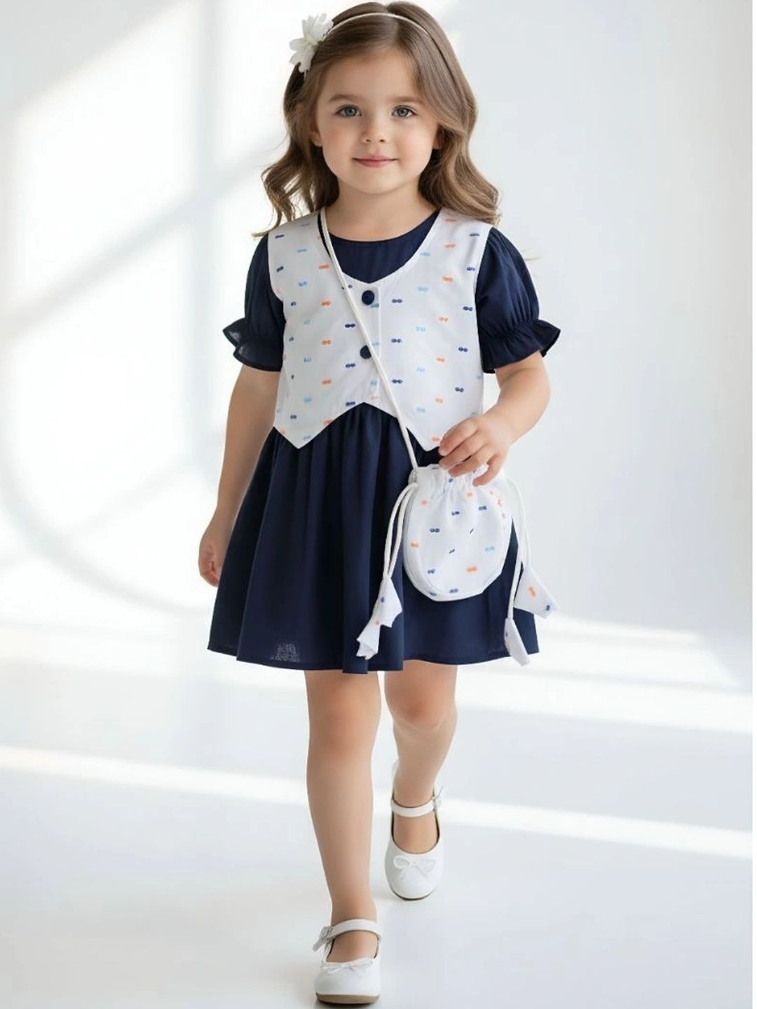 Bella Moda Print Puff Sleeve A-Line Dress-picture-12