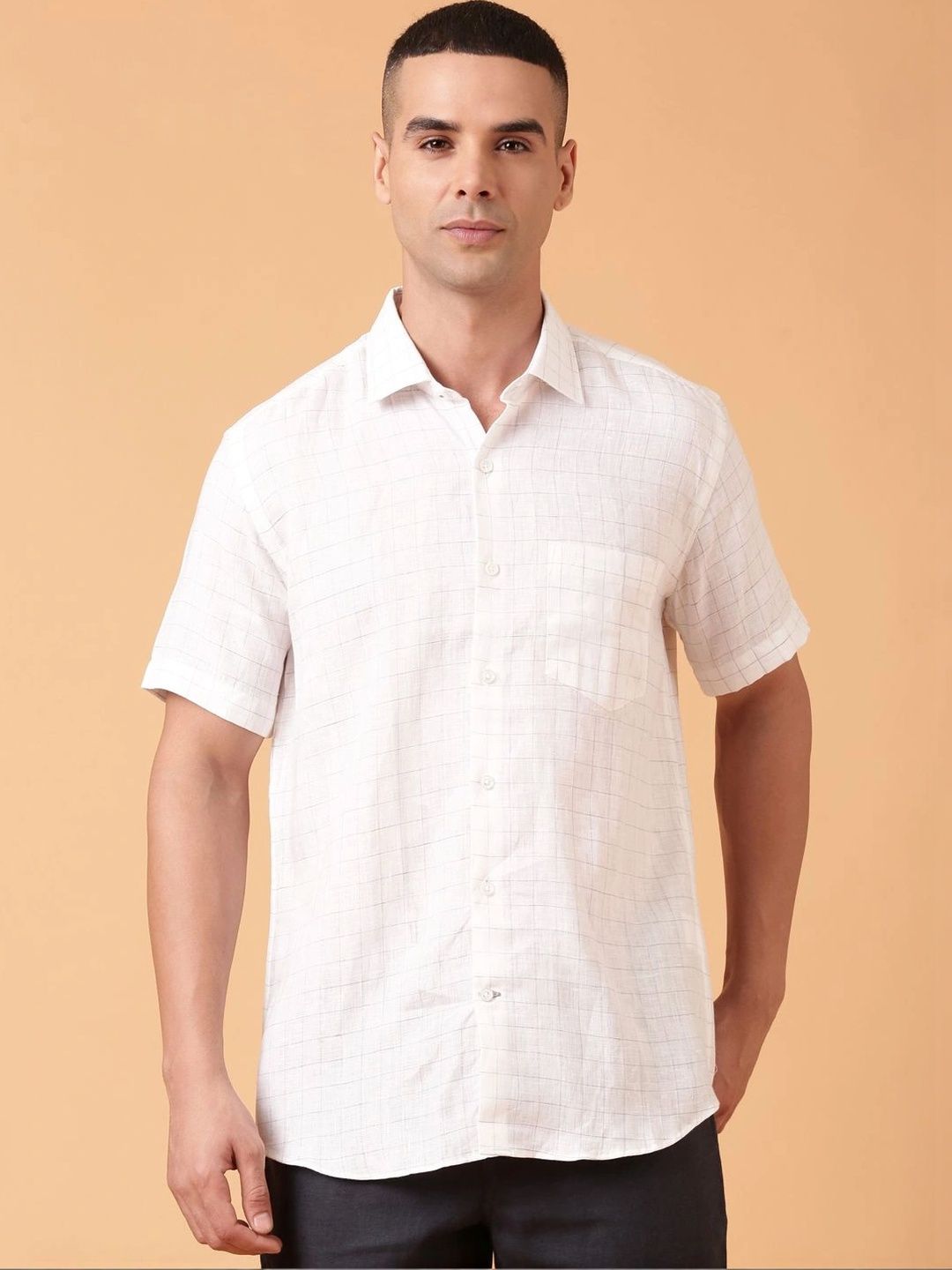 Linen Club Men Contemporary Windowpane Checks Checked Casual Shirt-picture-20