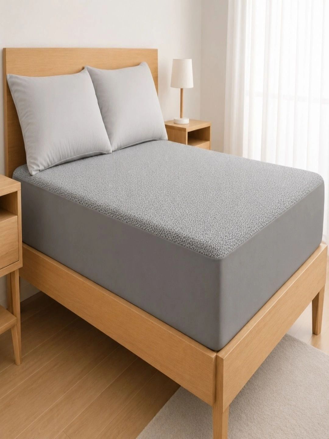 Sleepwell Grey Melange Terry Breathable Mattress Protector-picture-33
