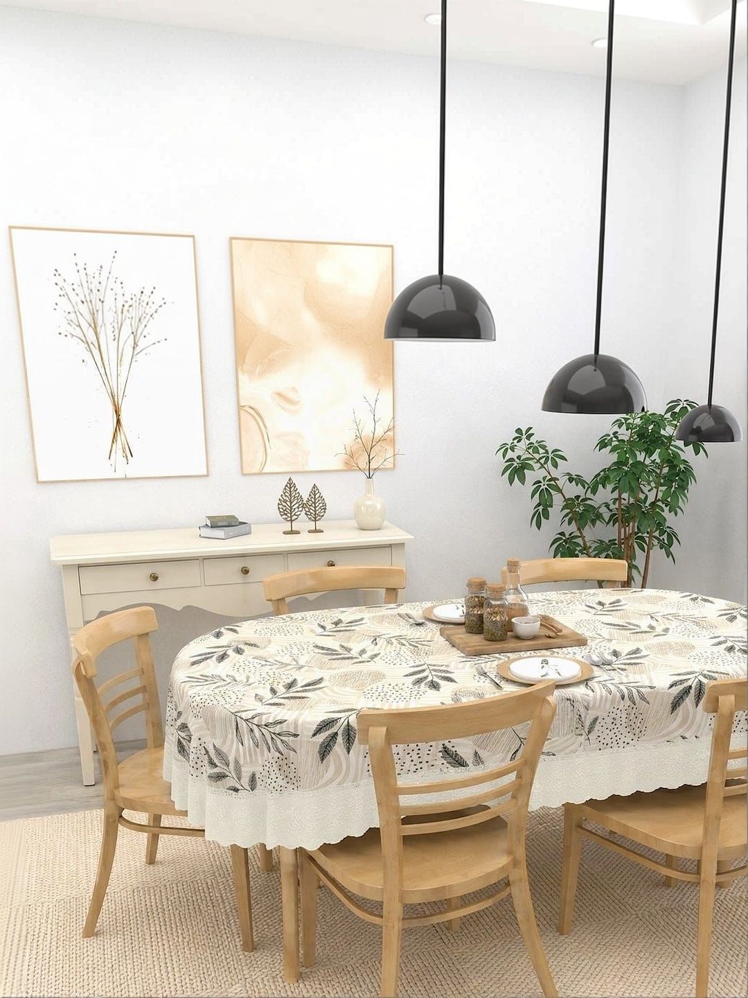 IC ICONIC CHOICE Beige Floral Oval 6-Seater Table Cover-picture-24