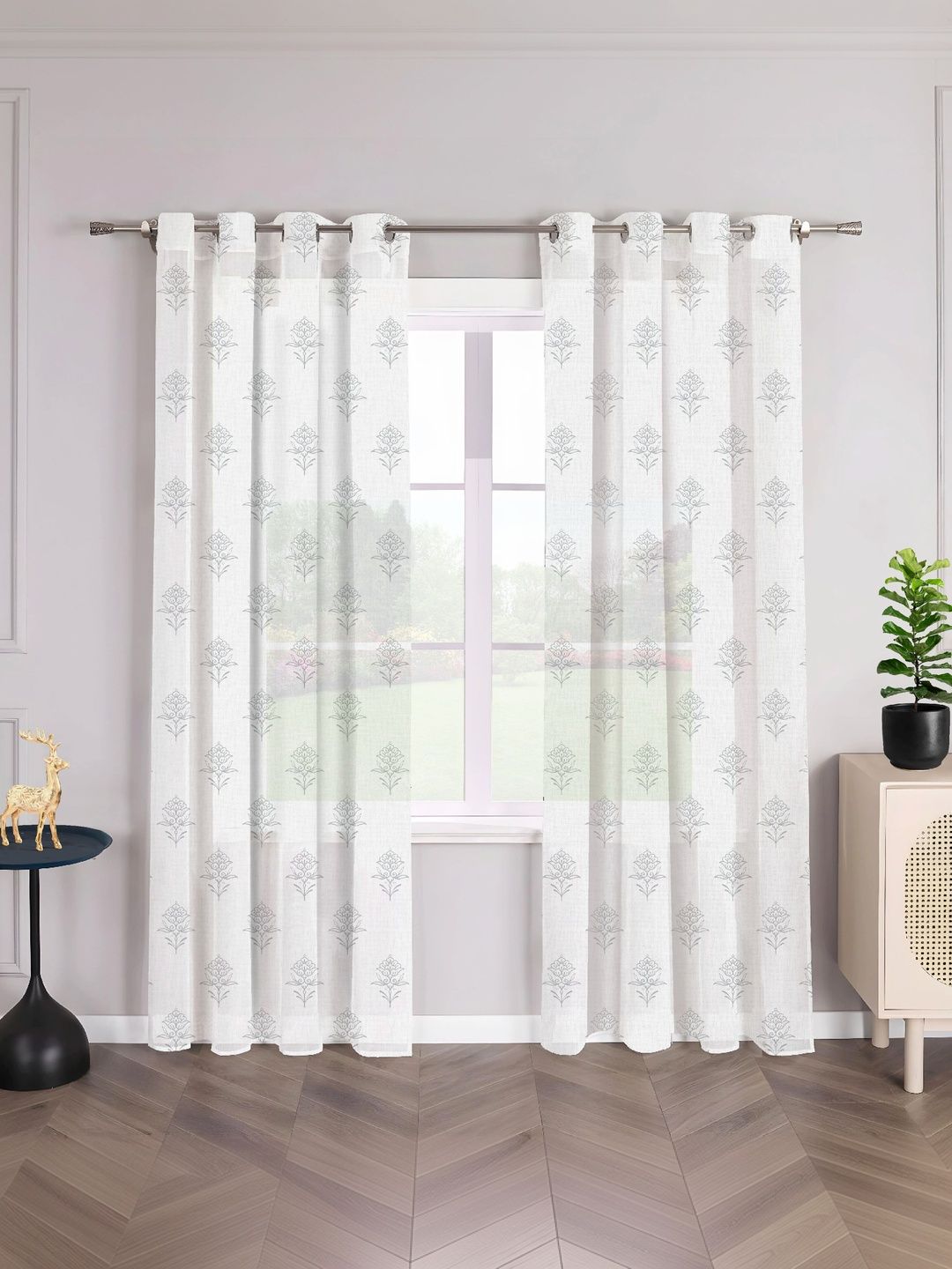 AAVIS DECOR Grey Set of 2 Floral Sheer Window Curtain-picture-37