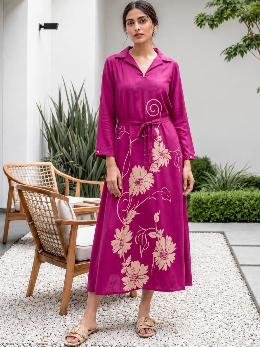 ARYA The Design Gallery Floral Print Crepe A-Line Midi Dress-picture-22