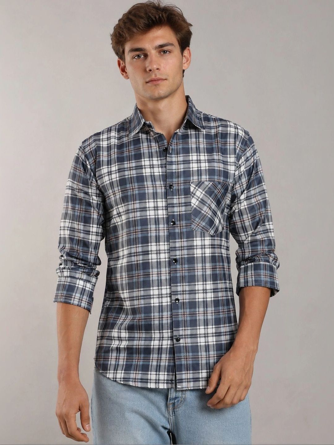Moda Rapido Men Comfort Tartan Checks Checked Casual Shirt-picture-40