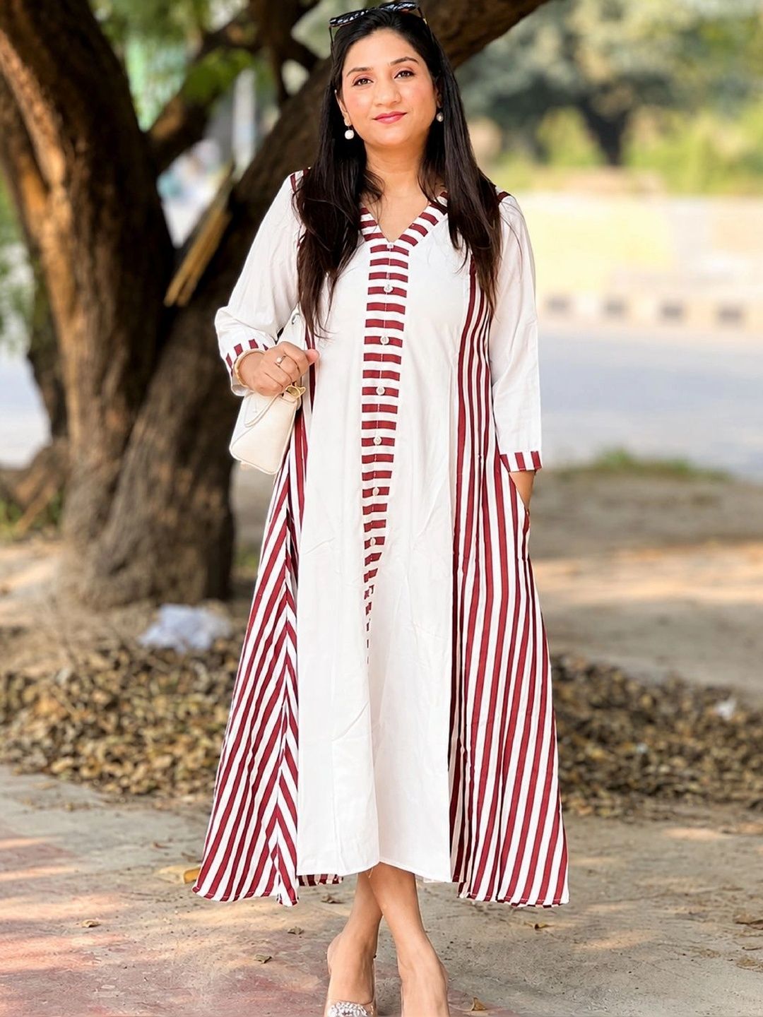 SHUBHAMI Striped A-Line Midi Dress-picture-19