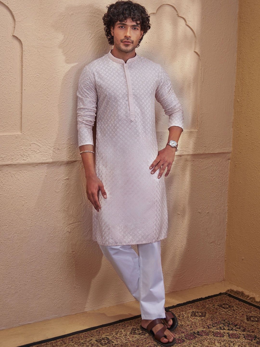 VASTRAMAY Men Ethnic Motifs Embroidered Regular Thread Work Kurta with Pyjamas-picture-36