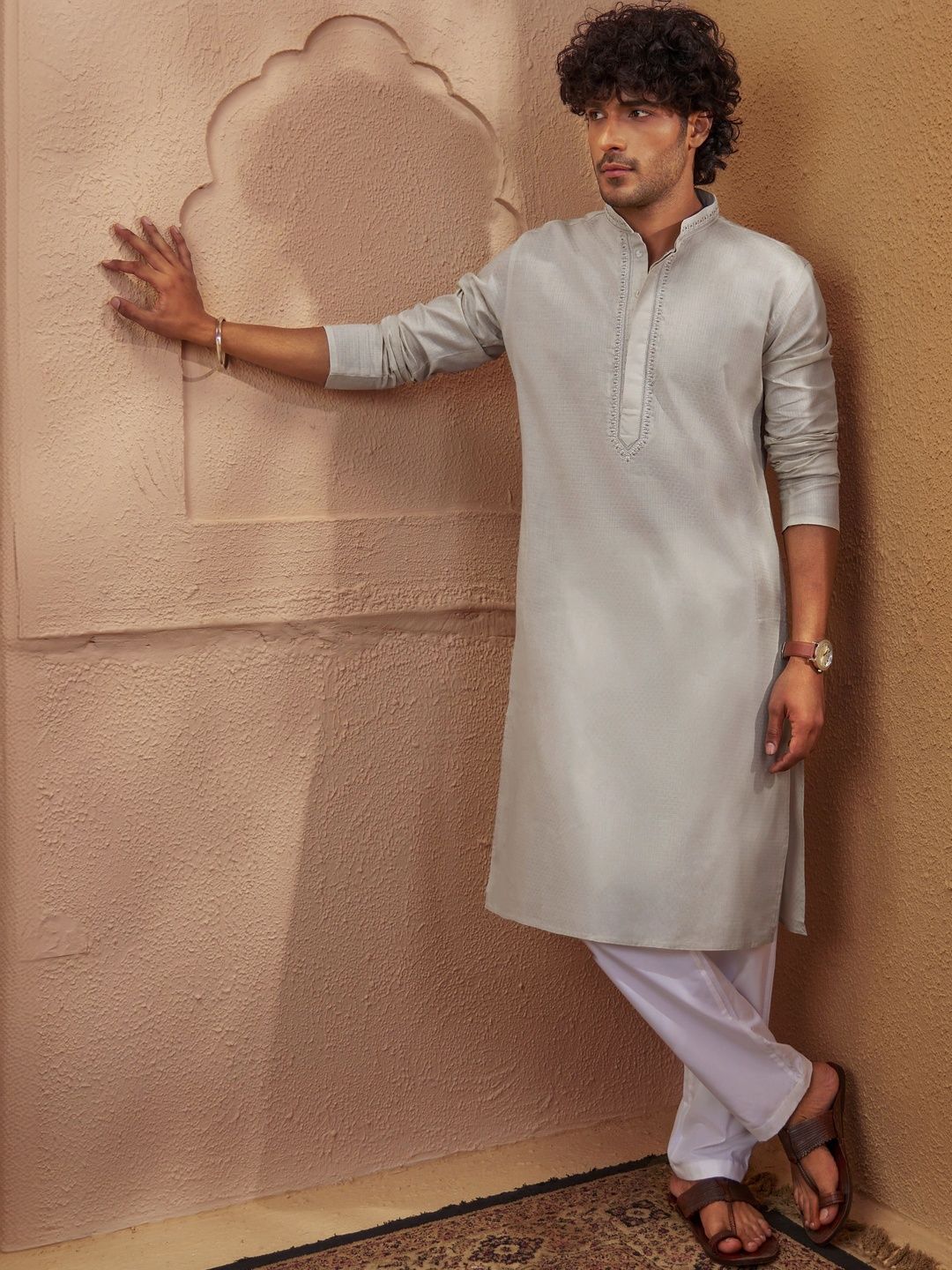 VASTRAMAY Men Regular Thread Work Kurta with Pyjamas-picture-20