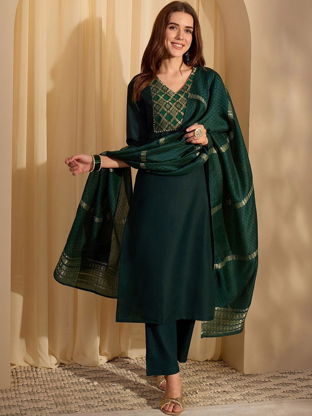 Janasya Women Regular Gotta Patti Kurta with Trousers & With Dupatta-picture-32