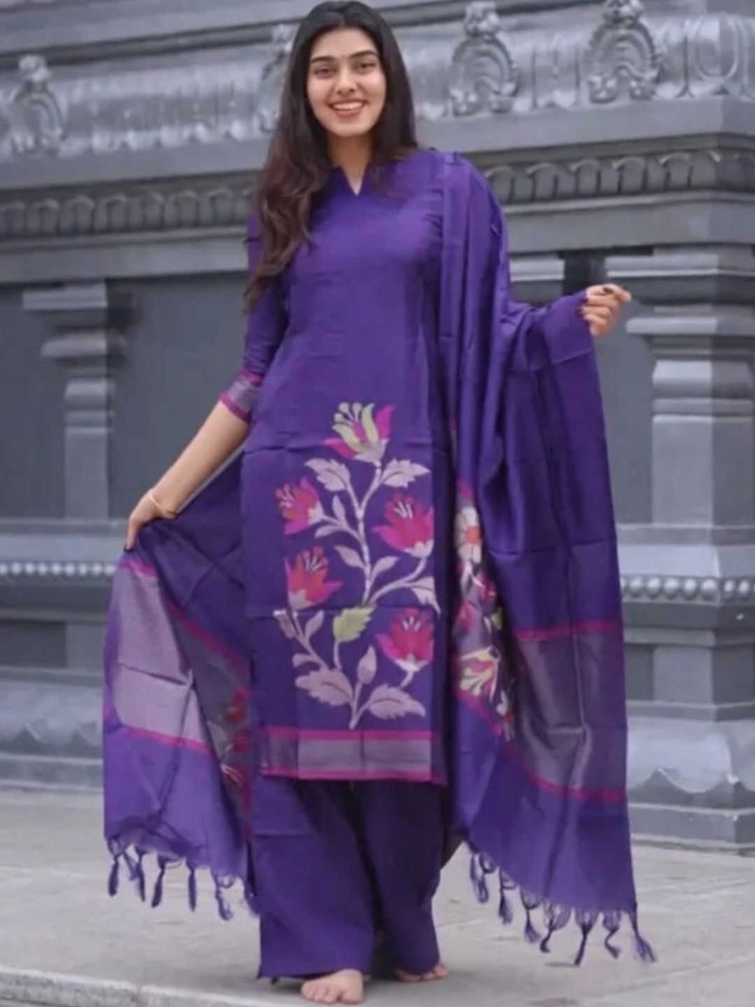 CALMEERA Women Floral Regular Kurta with Palazzos & With Dupatta-picture-11