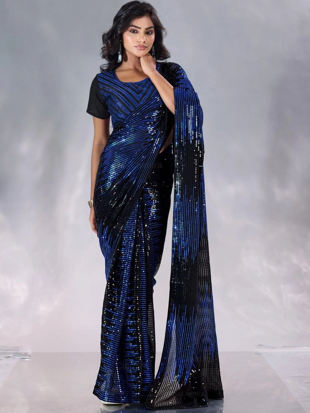 all about you Striped Sequinned Poly Georgette Designer Saree-image-16