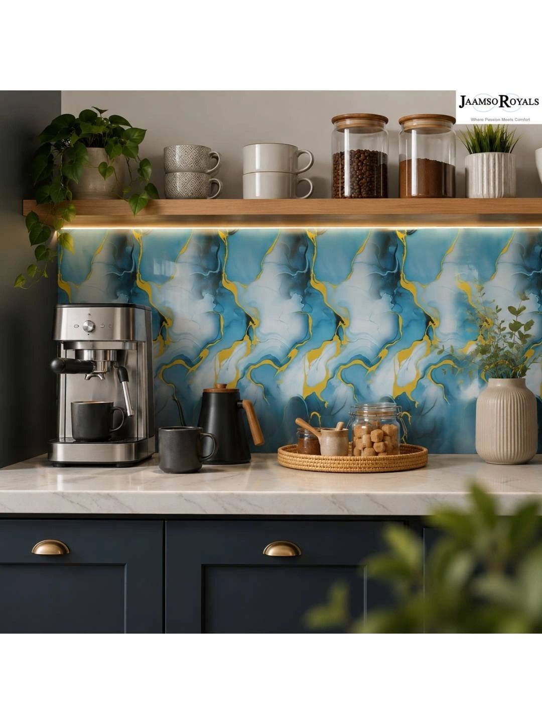 Jaamso Royals Blue & White Marble Printed Self Adhesive Kitchen Wall Stickers-picture-39