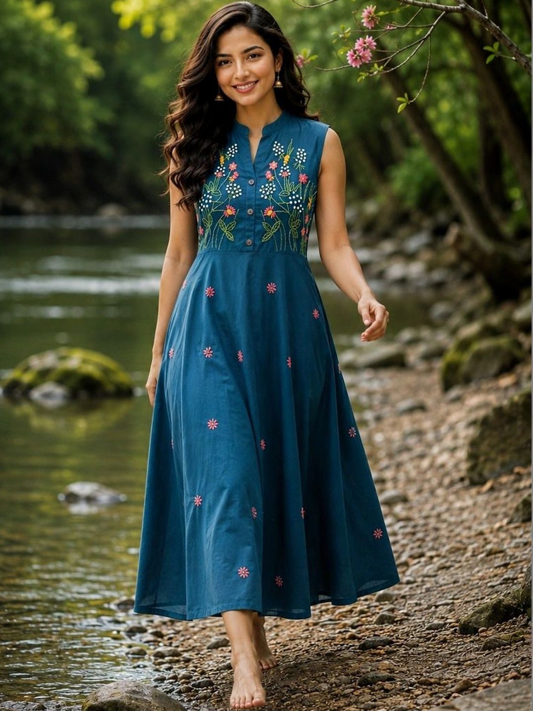 Crazy Needle Floral Embroidered A-Line Midi Dress-picture-30