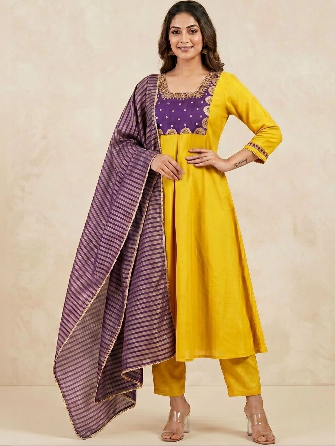TWINS LADY Women Ethnic Motifs Embroidered Empire Kurta with Trousers & With Dupatta-picture-2