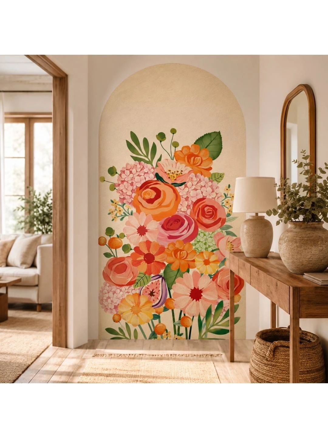 Jaamso Royals Yellow & Green Floral Arch Mural Vintage Rose & Wildflower Wall Sticker-picture-29
