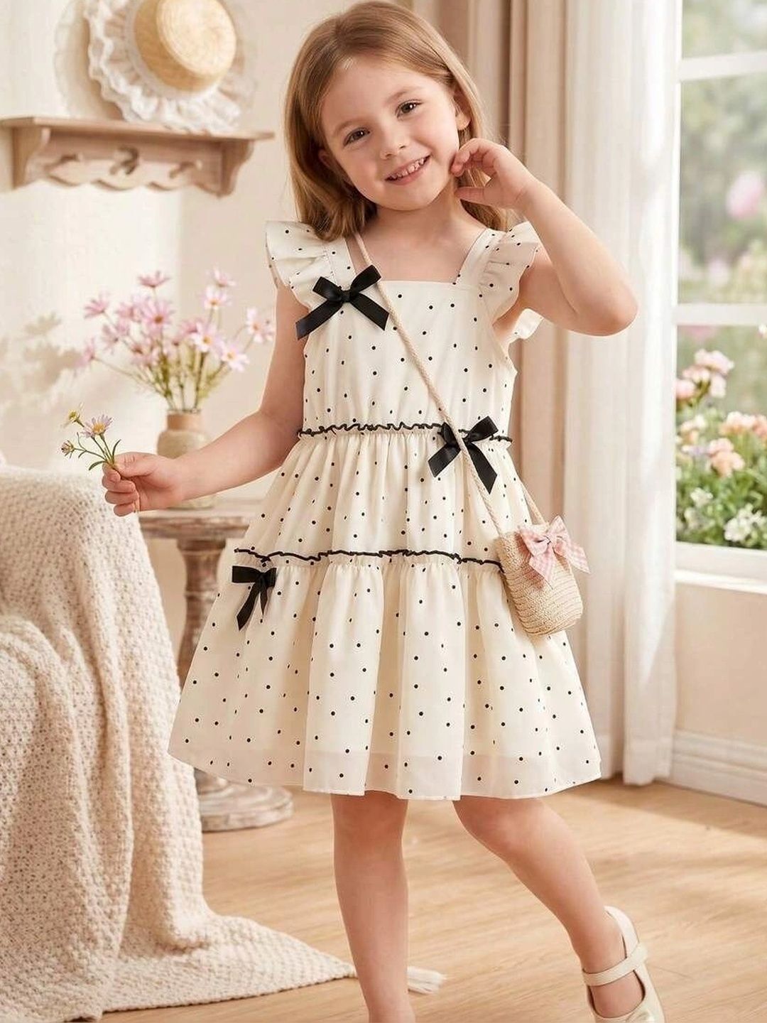 BAESD Polka Dot Print Flutter Sleeve Ruffled Georgette A-Line Dress-picture-52