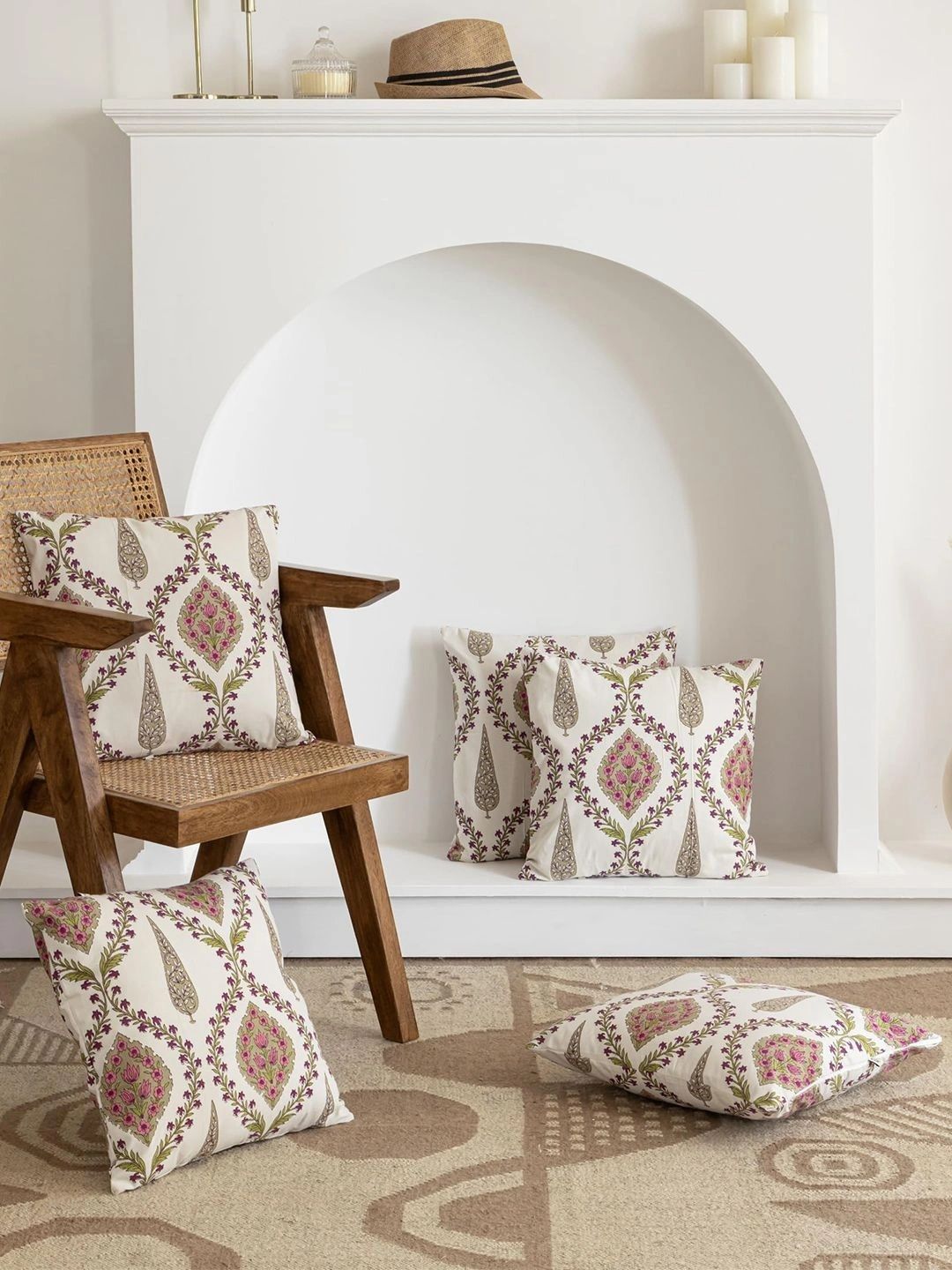 Myntra Elegant Homes White & Purple Set of 2 Ethnic Motifs Square Cushion Covers-picture-16