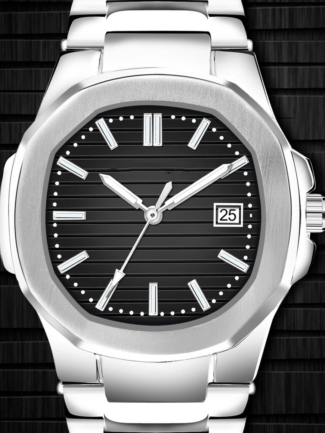 TREX Men Brass Dial & Stainless Steel Bracelet Style Straps Analogue Date Aperture Watch NSM-021-BLACK-picture-22