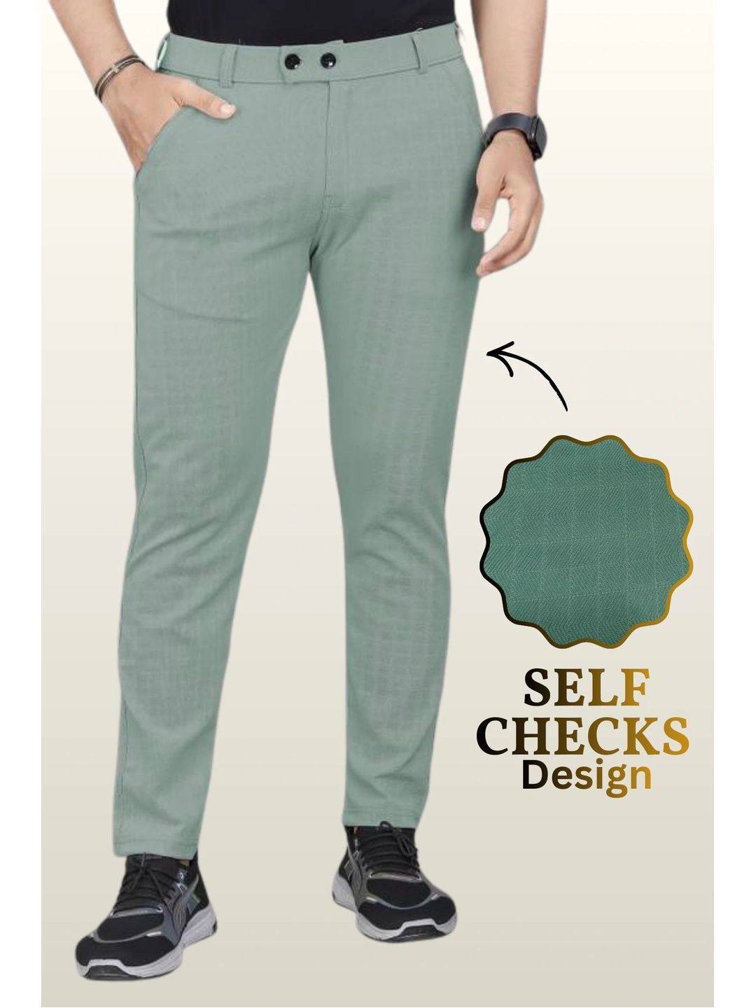 FABAURA Men Checked Slim Fit Easy Wash Trousers-picture-2