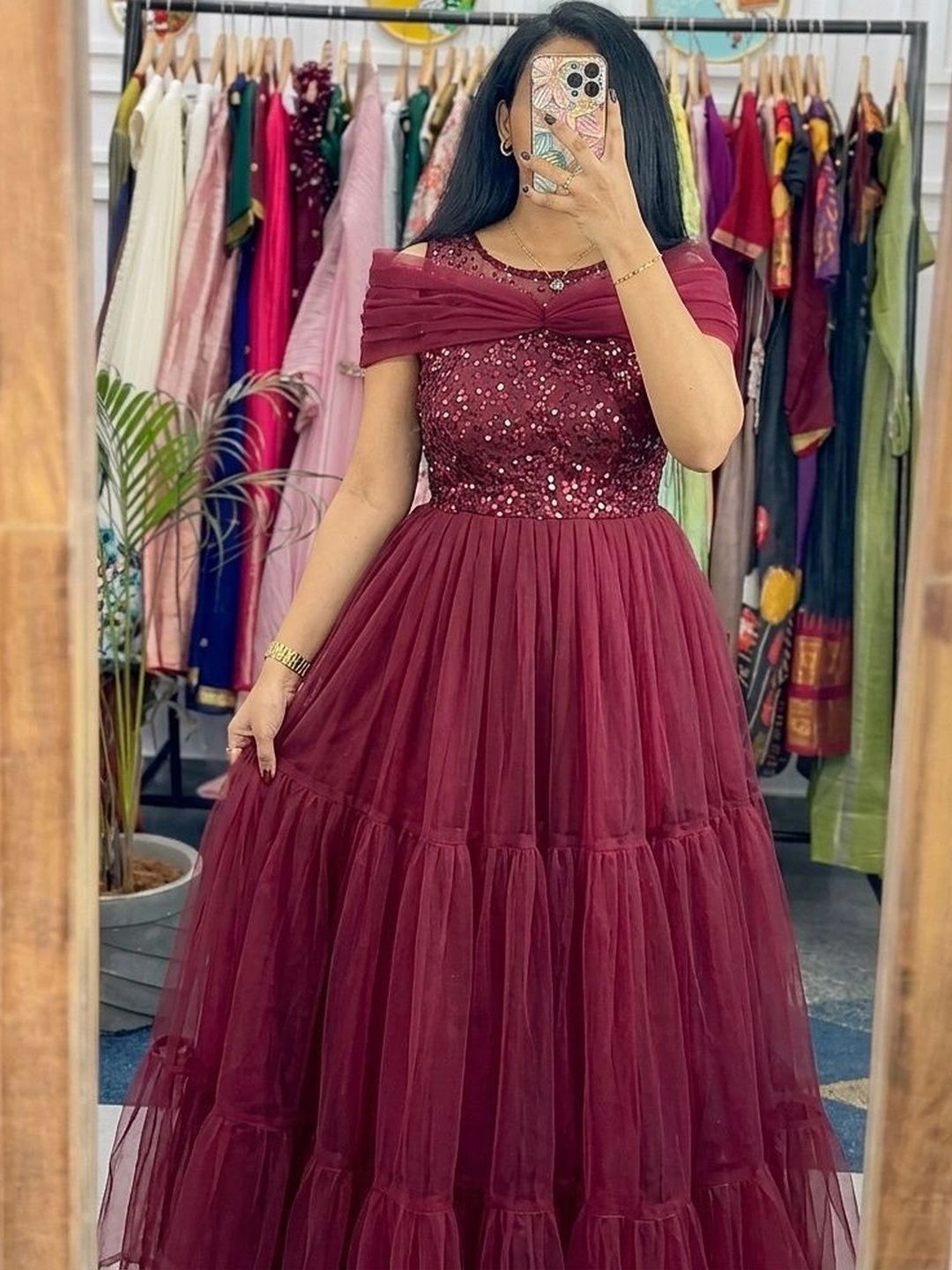 VRAJ FASHION Embellished Off-Shoulder Maxi Dress-image-16