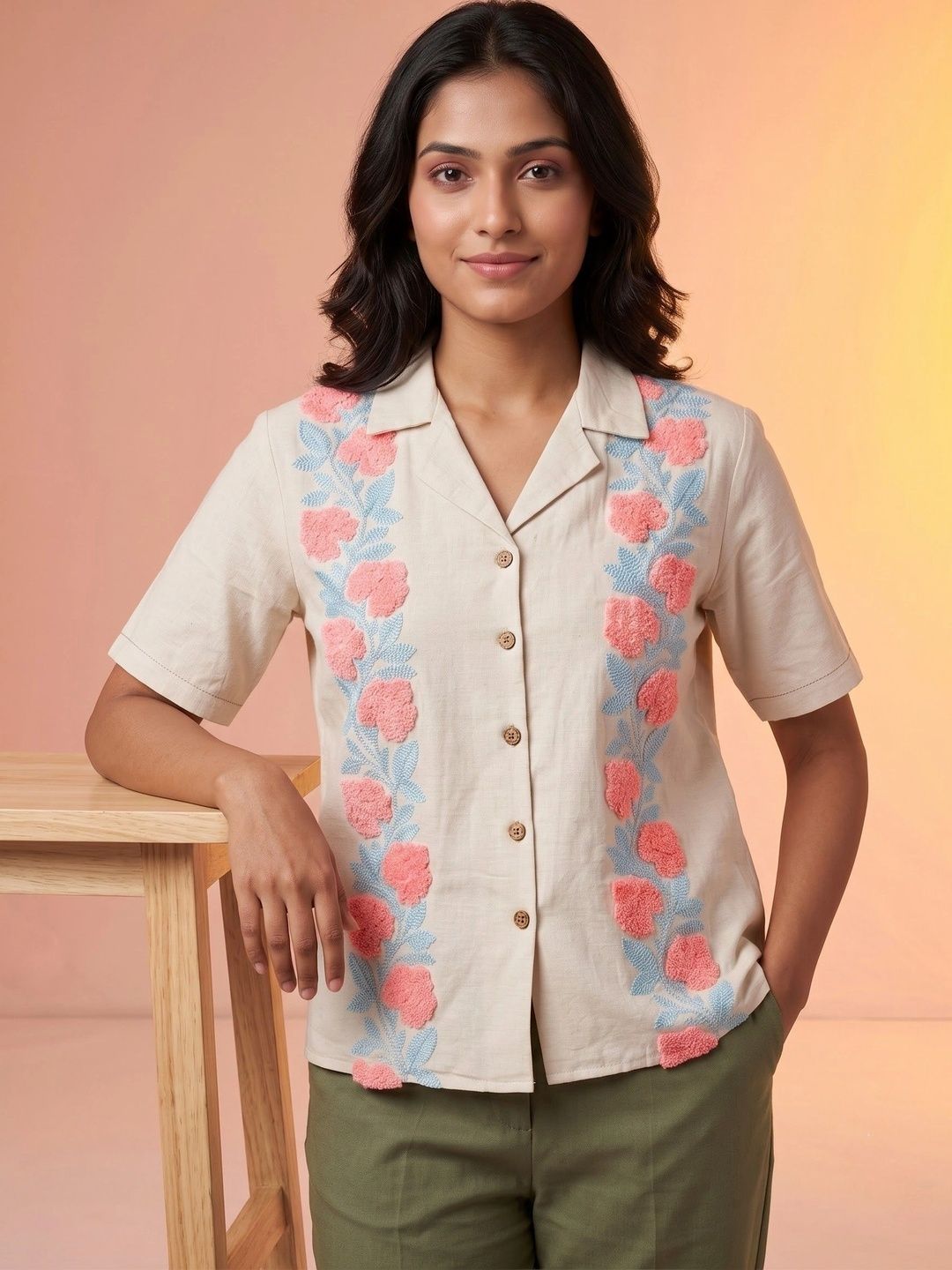 CORSICA Floral Embellished Cotton Blend Top-picture-24
