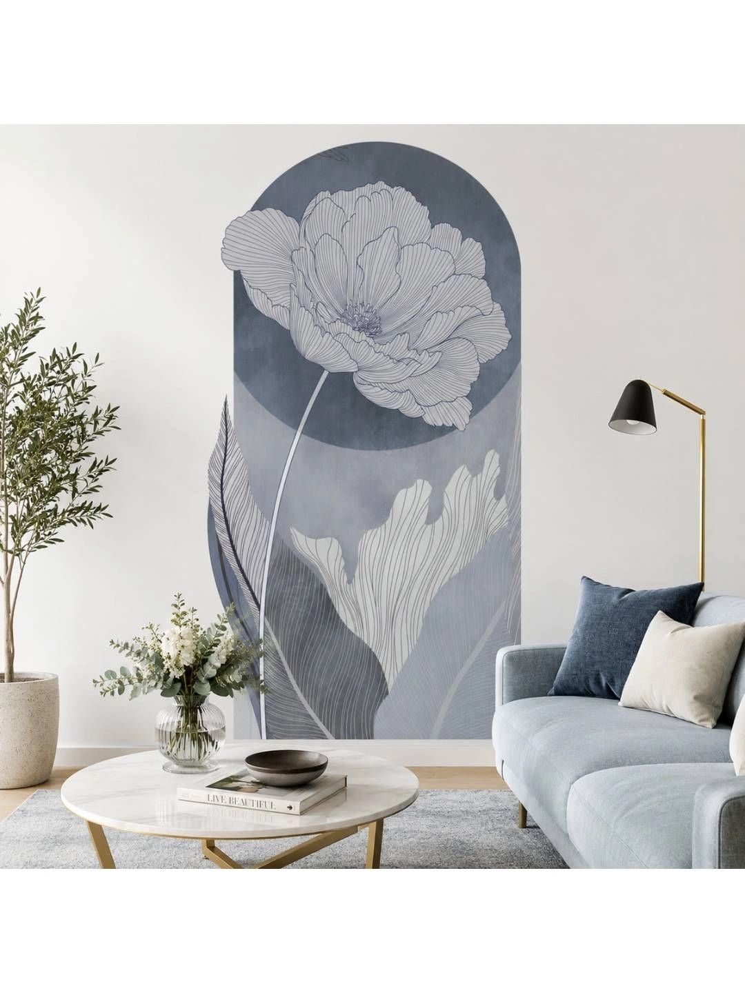 Jaamso Royals Botanical Peony Arch Mural Modern Floral Line Art Wall Stickers-picture-50