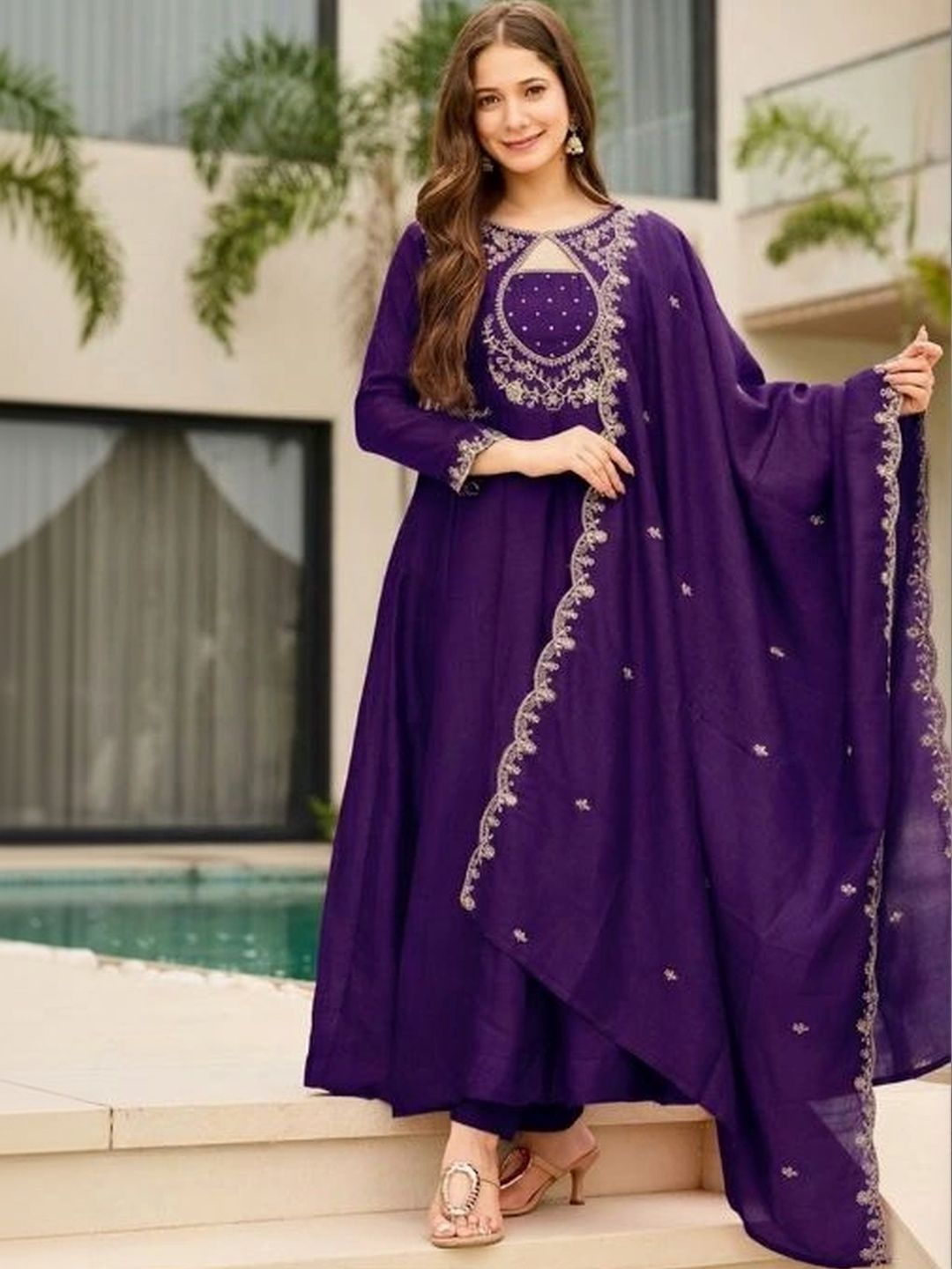 KALINI Women Ethnic Motifs Embroidered Empire Thread Work Kurta with Trousers & With Dupatta-picture-19
