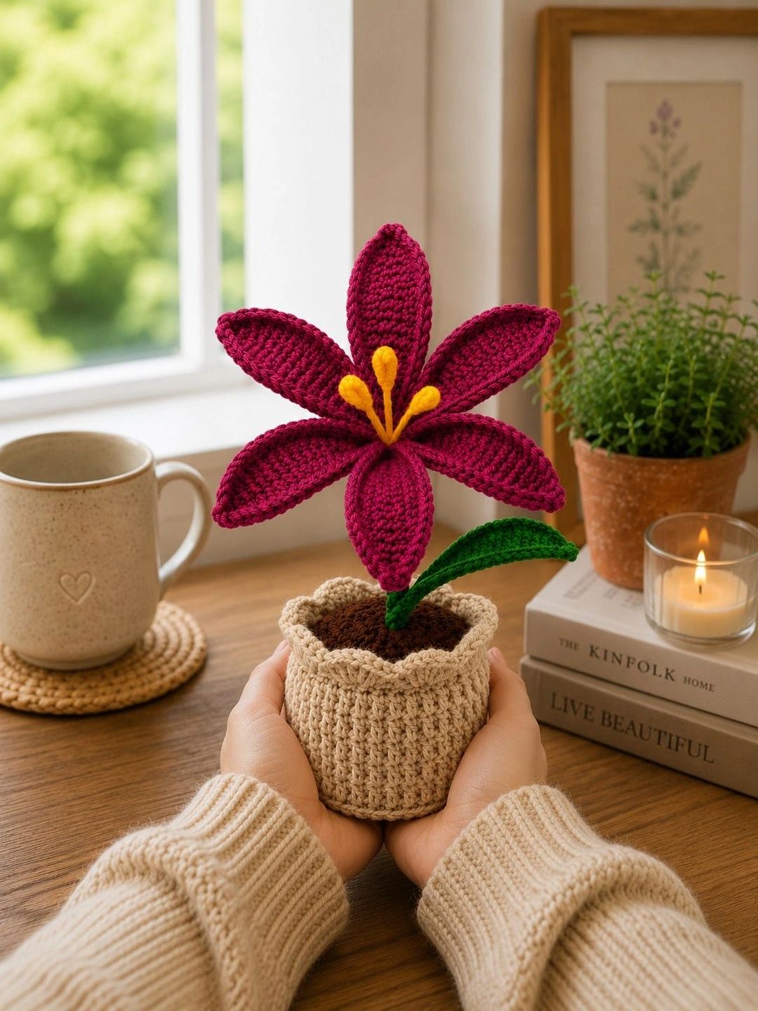 Agantuk Maroon 1 Pieces Lily Artificial Flower With Pot-picture-58