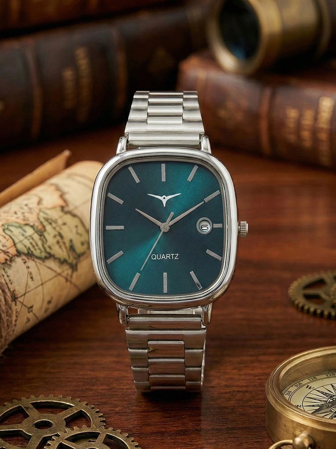 TREX Men Brass Dial & Stainless Steel Bracelet Style Straps Analogue Date Aperture Watch DARKGREEN_CSO-image-15