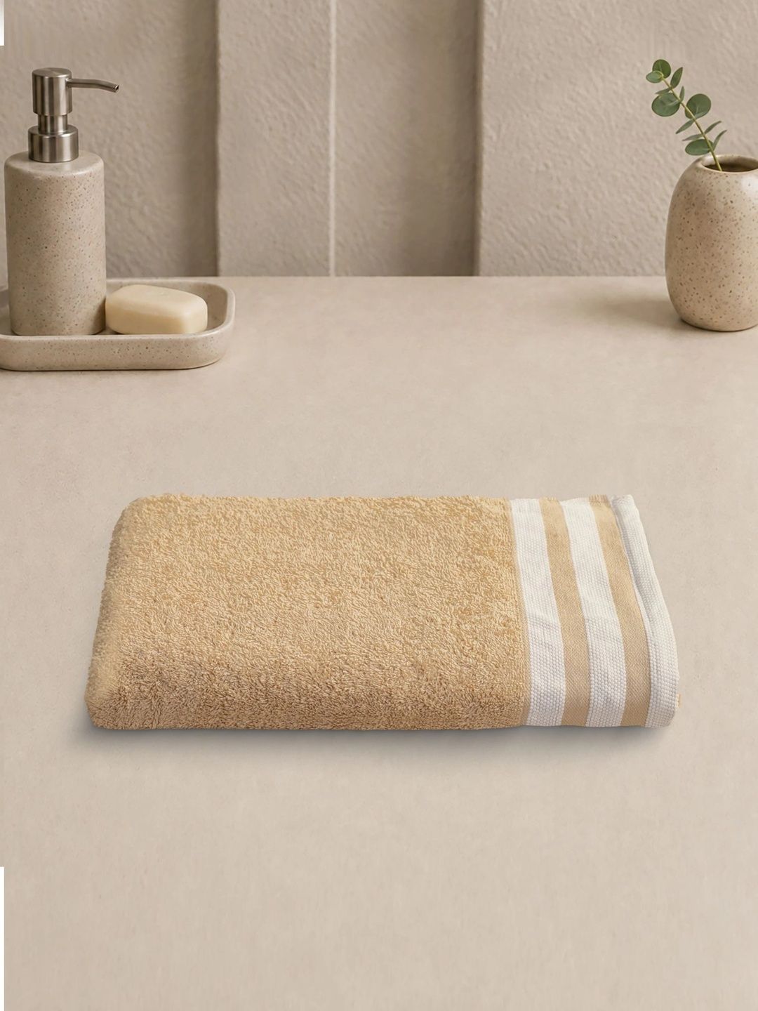 Homeful Style Beige & White 1 Striped Cotton 553 GSM Bath Towel-picture-35