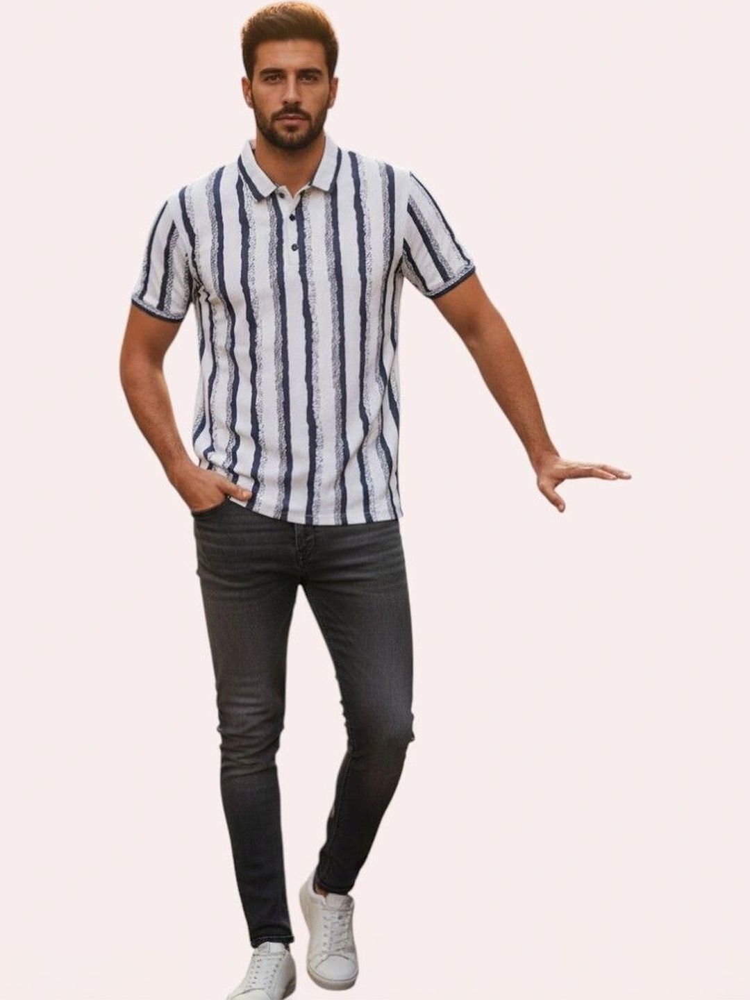 GLORI STAR Men Striped Polo Collar T-shirt-picture-19
