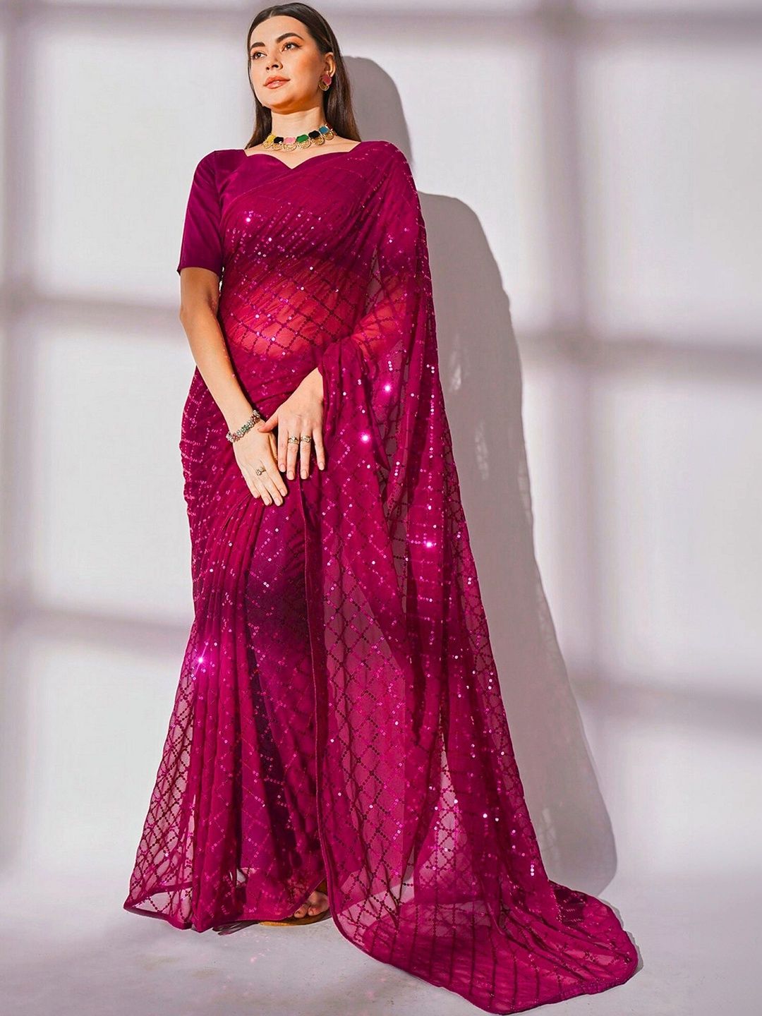 all about you Embellished Sequinned Poly Georgette Designer Saree-picture-1
