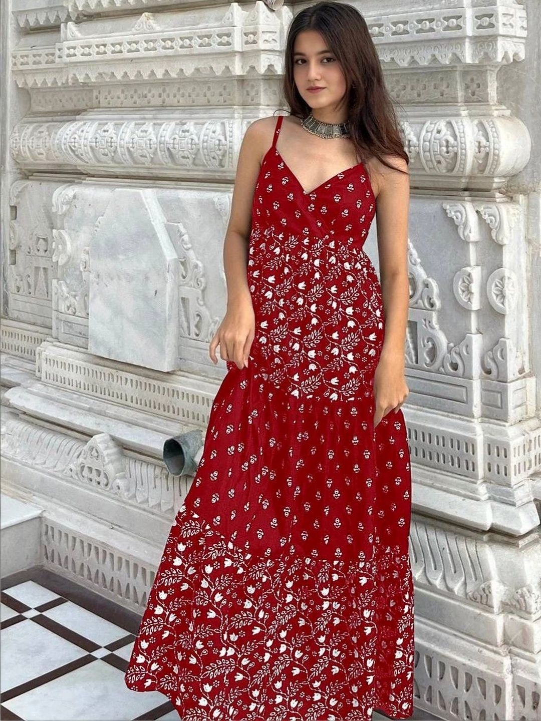 Sangria Floral Printed Fit & Flare Maxi Dress-picture-43
