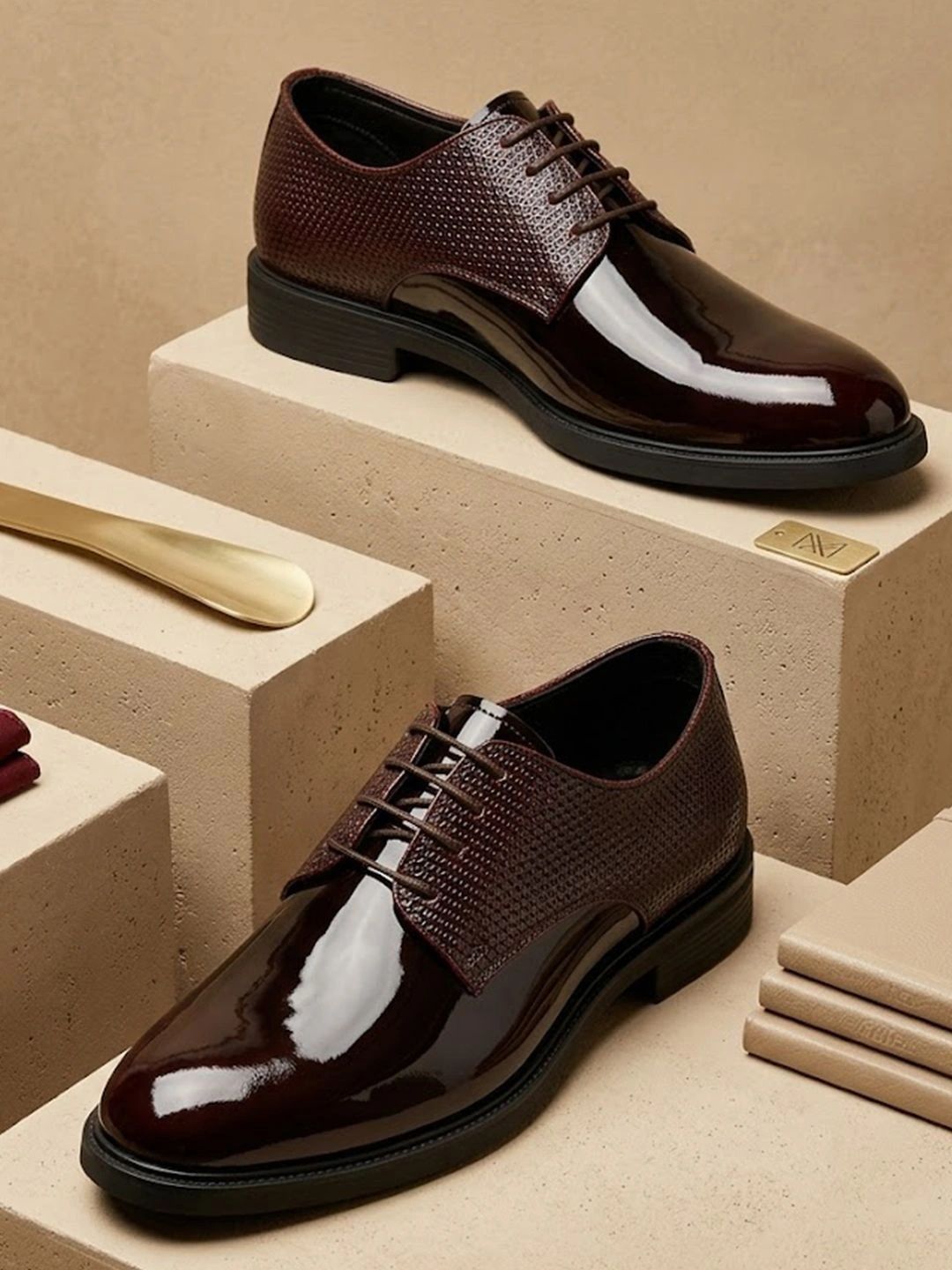 House of Pataudi Men Textured Synthetic Leather Round Toe Lace-Ups Formal Derbys-picture-22